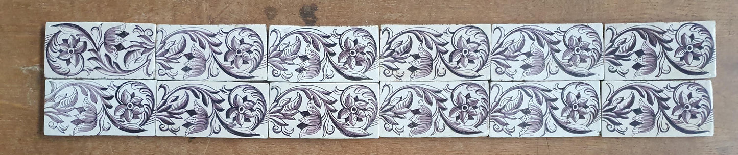 Antique Delft edge Tiles, 18th Century Dutch Wall Panel, Floral Decor set 13