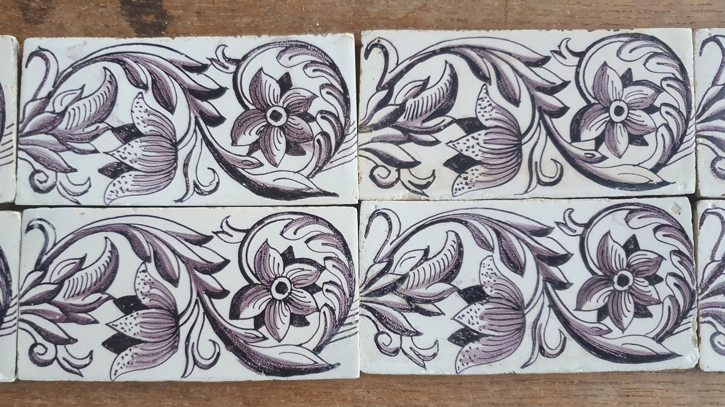 Antique Delft edge Tiles, 18th Century Dutch Wall Panel, Floral Decor set 13