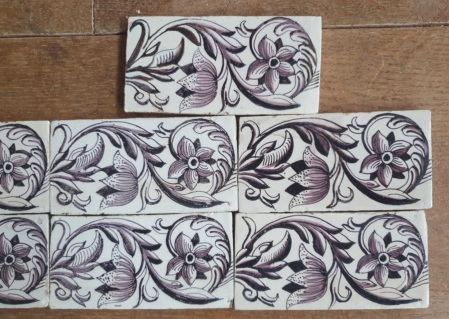 Antique Delft edge Tiles, 18th Century Dutch Wall Panel, Floral Decor set 13