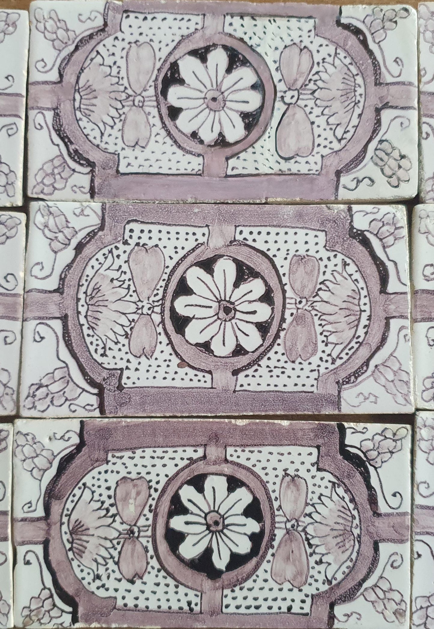 Antique Delft edge Tiles, 18th Century Dutch Wall Panel, Floral Decor set 9