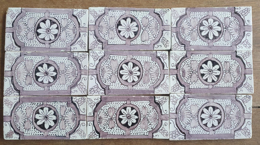 Antique Delft edge Tiles, 18th Century Dutch Wall Panel, Floral Decor set 9