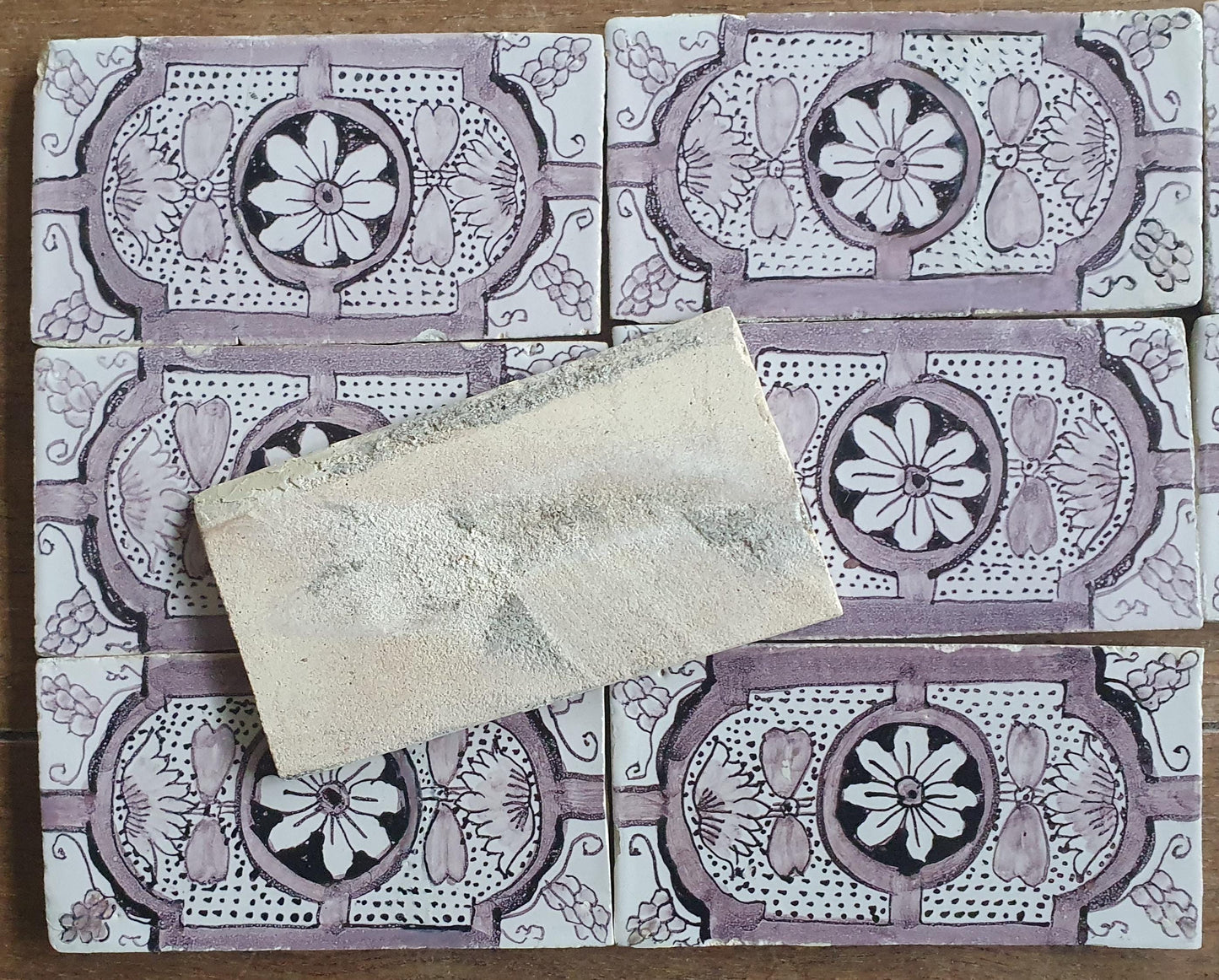Antique Delft edge Tiles, 18th Century Dutch Wall Panel, Floral Decor set 9