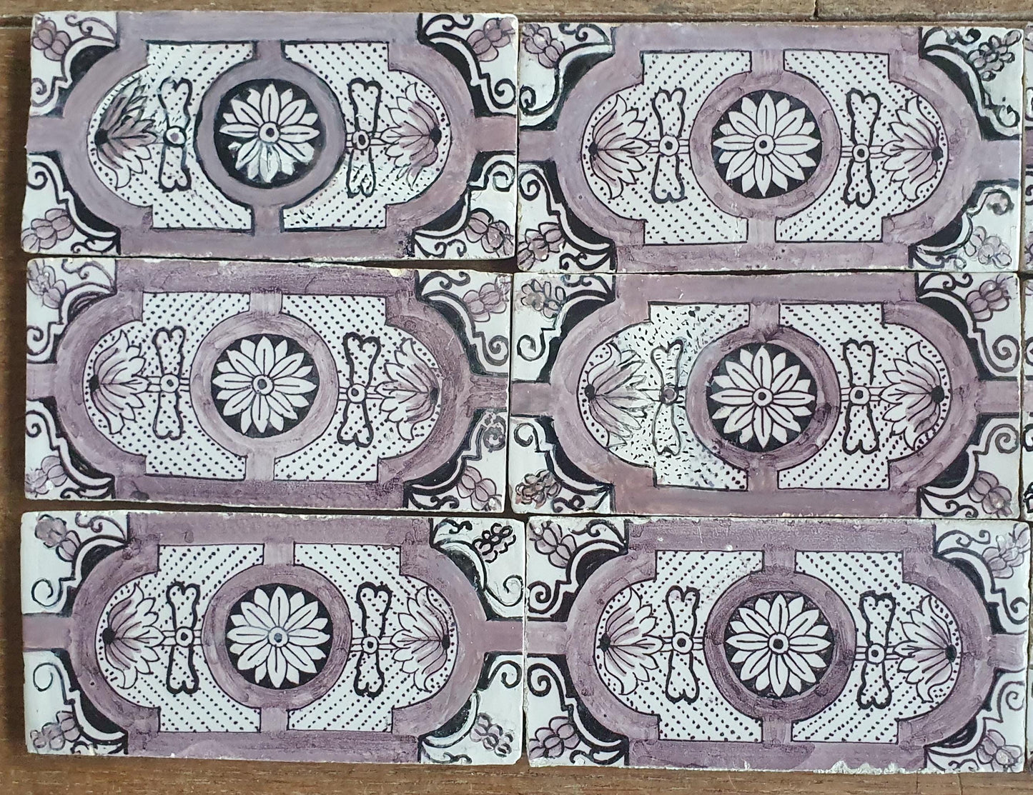 Antique Delft edge Tiles, 18th Century Dutch Wall Panel, Floral Decor set 9