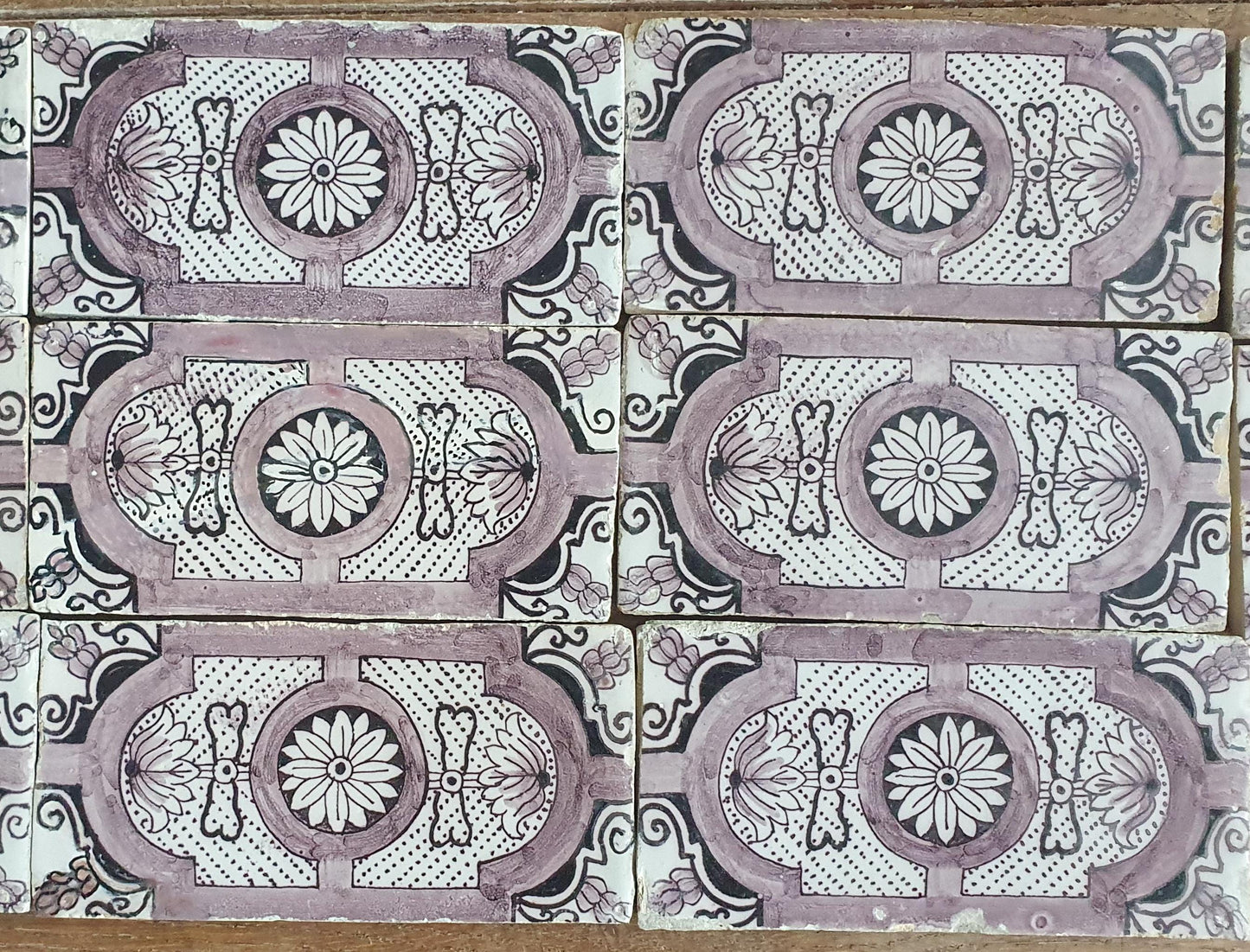 Antique Delft edge Tiles, 18th Century Dutch Wall Panel, Floral Decor set 14