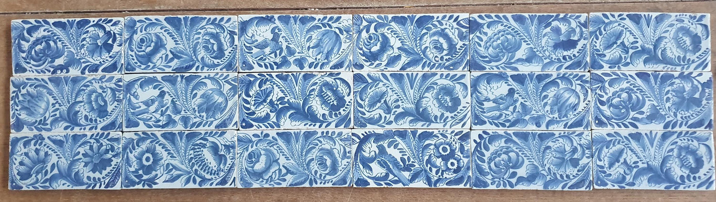 Antique Delft edge Tiles, 18th Century Dutch Wall Panel, Floral Decor set 18