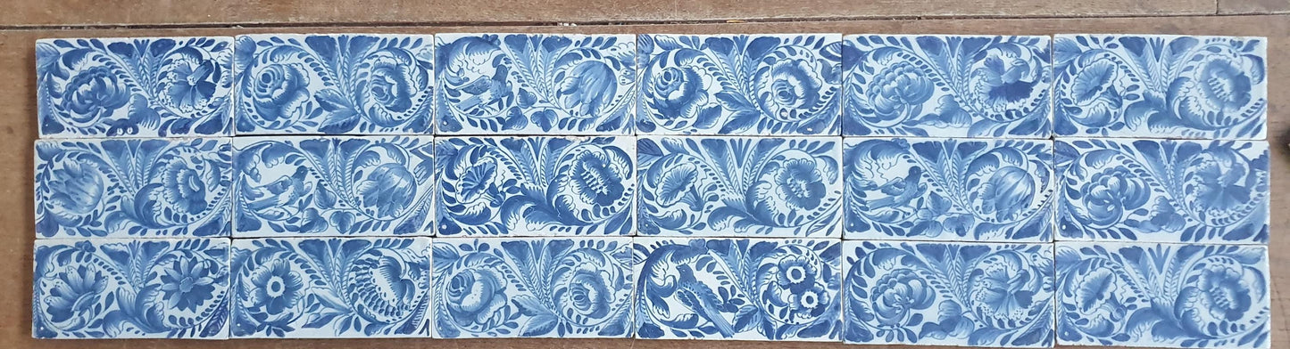 Antique Delft edge Tiles, 18th Century Dutch Wall Panel, Floral Decor set 18