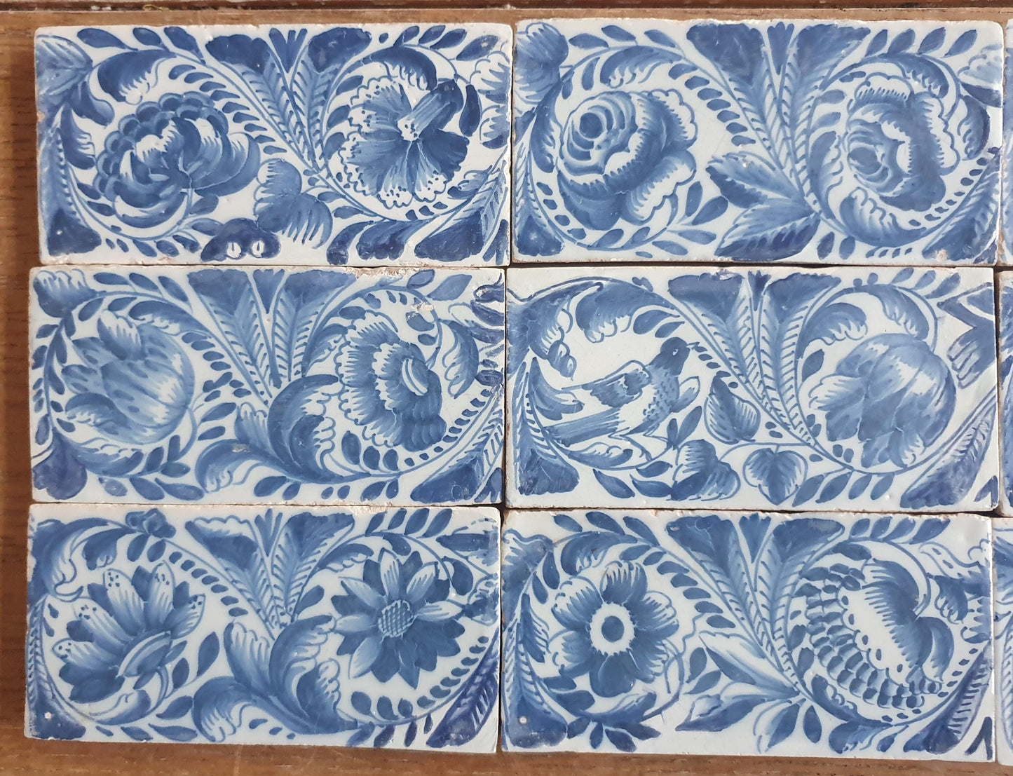 Antique Delft edge Tiles, 18th Century Dutch Wall Panel, Floral Decor set 18