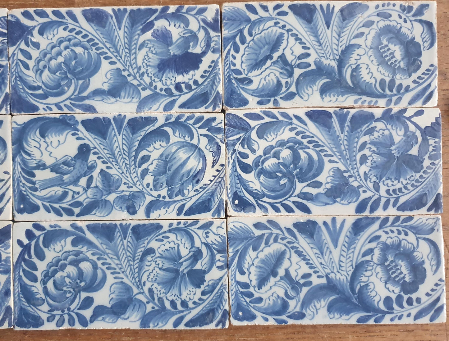 Antique Delft edge Tiles, 18th Century Dutch Wall Panel, Floral Decor set 18