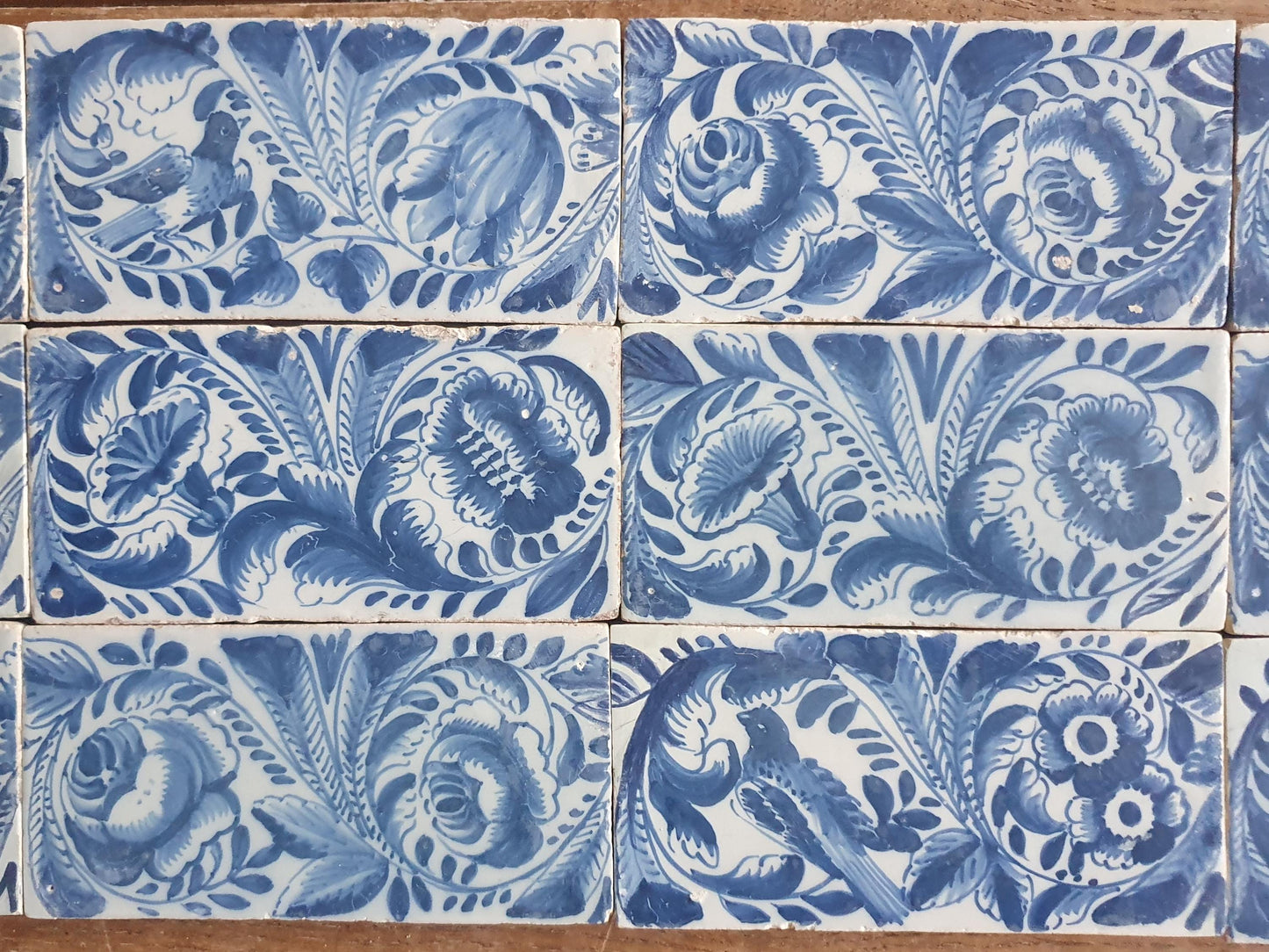 Antique Delft edge Tiles, 18th Century Dutch Wall Panel, Floral Decor set 18