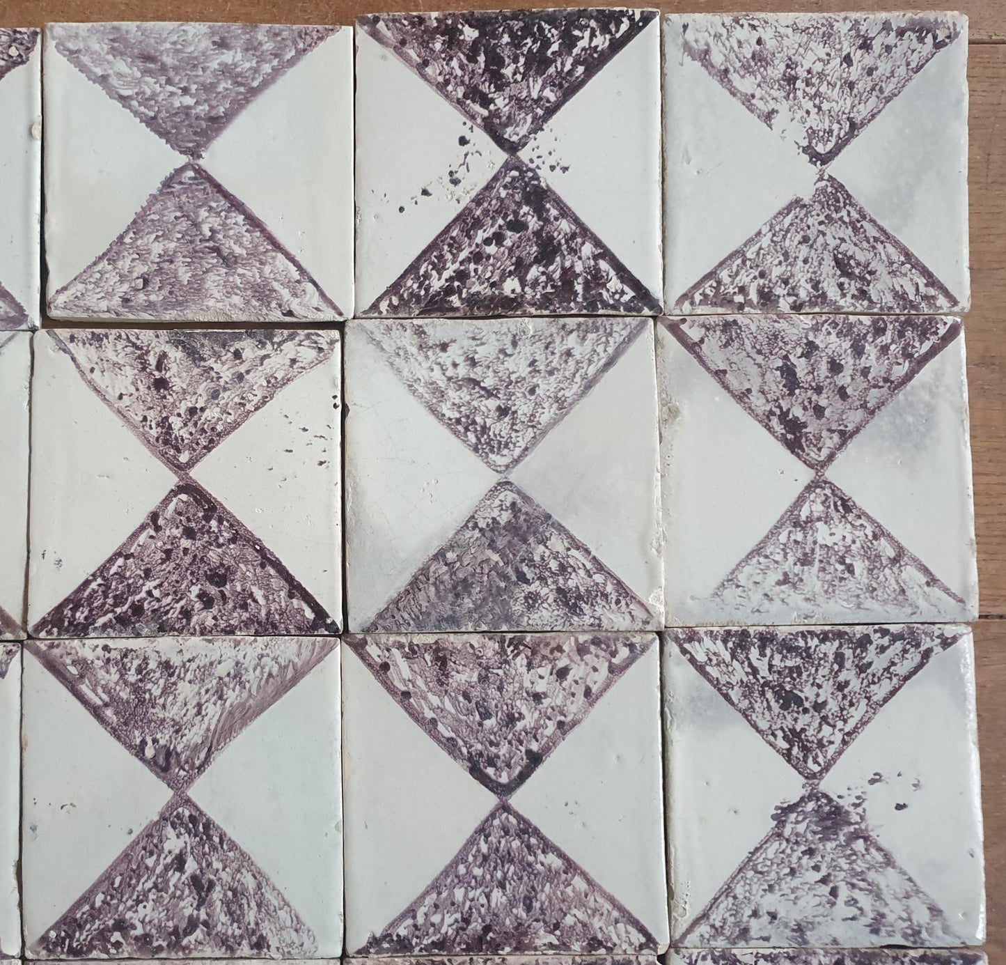 Antique Dutch Delft Tiles, 17th Century Dotted Diamond set of 20