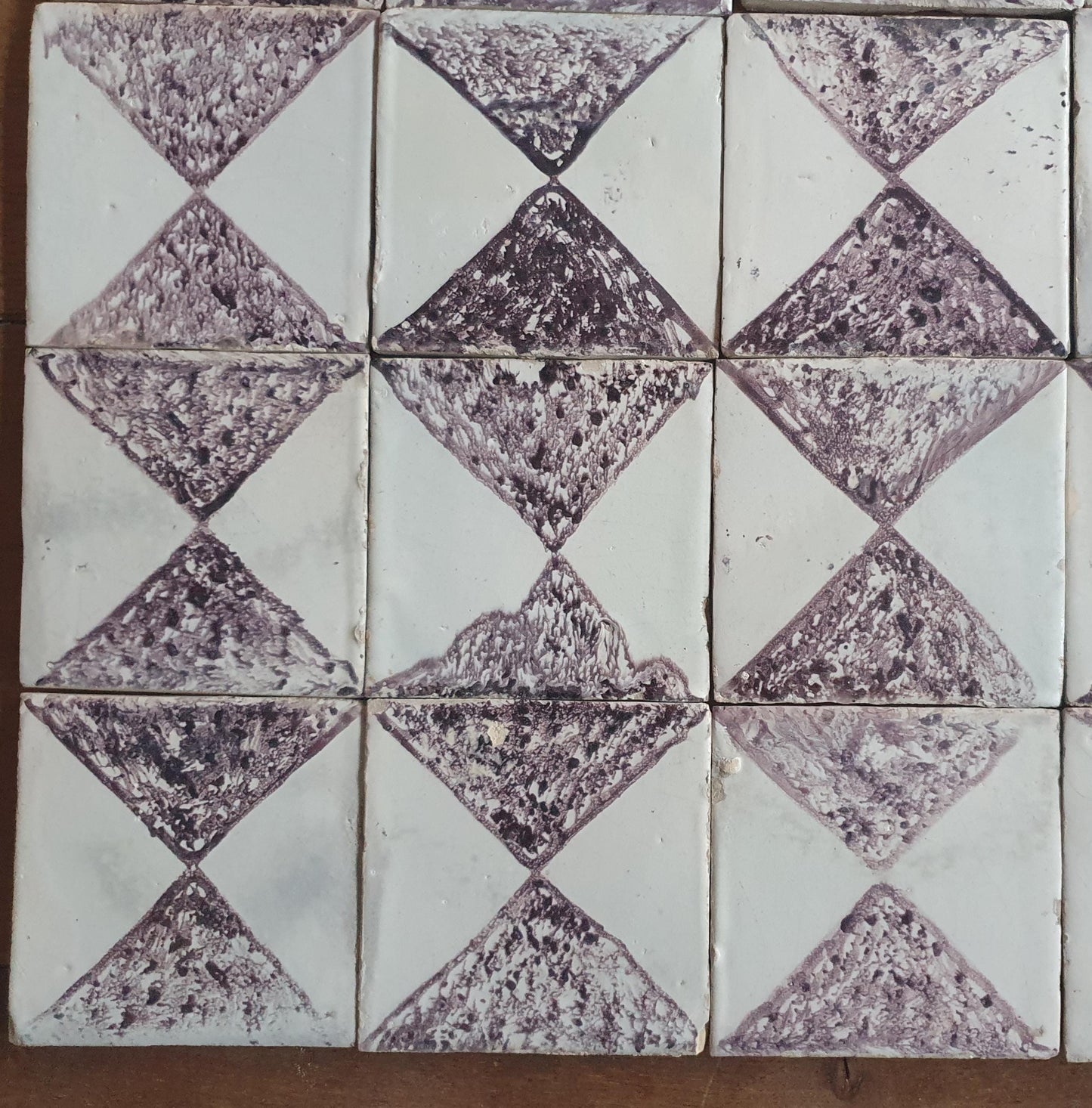 Antique Dutch Delft Tiles, 17th Century Dotted Diamond set of 20
