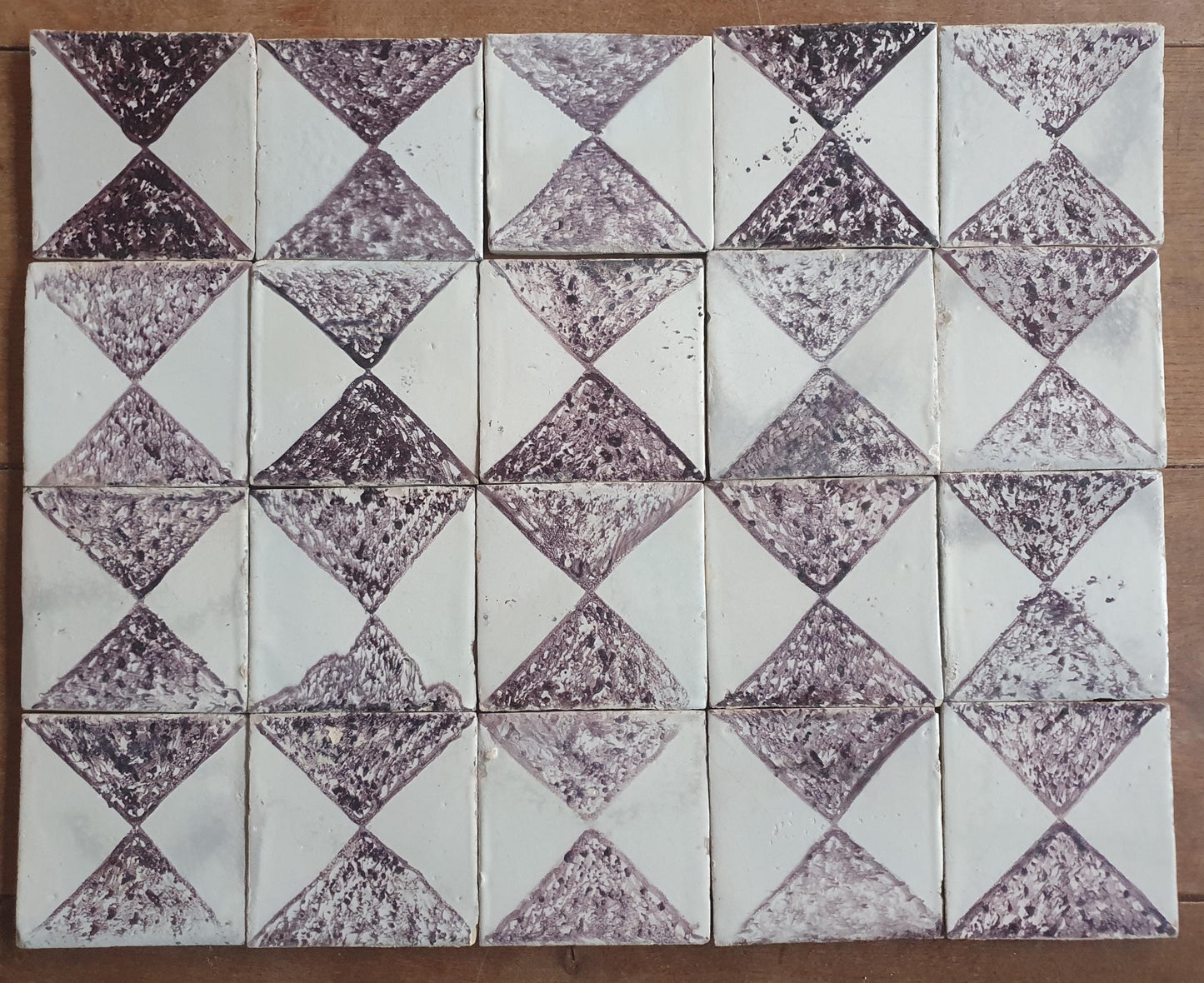 Antique Dutch Delft Tiles, 17th Century Dotted Diamond set of 20