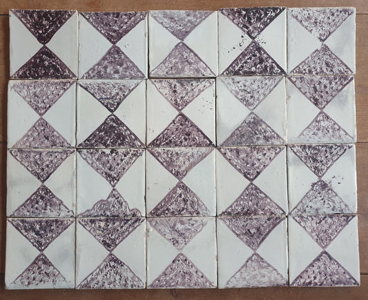 Antique Dutch Delft Tiles, 17th Century Dotted Diamond set of 20