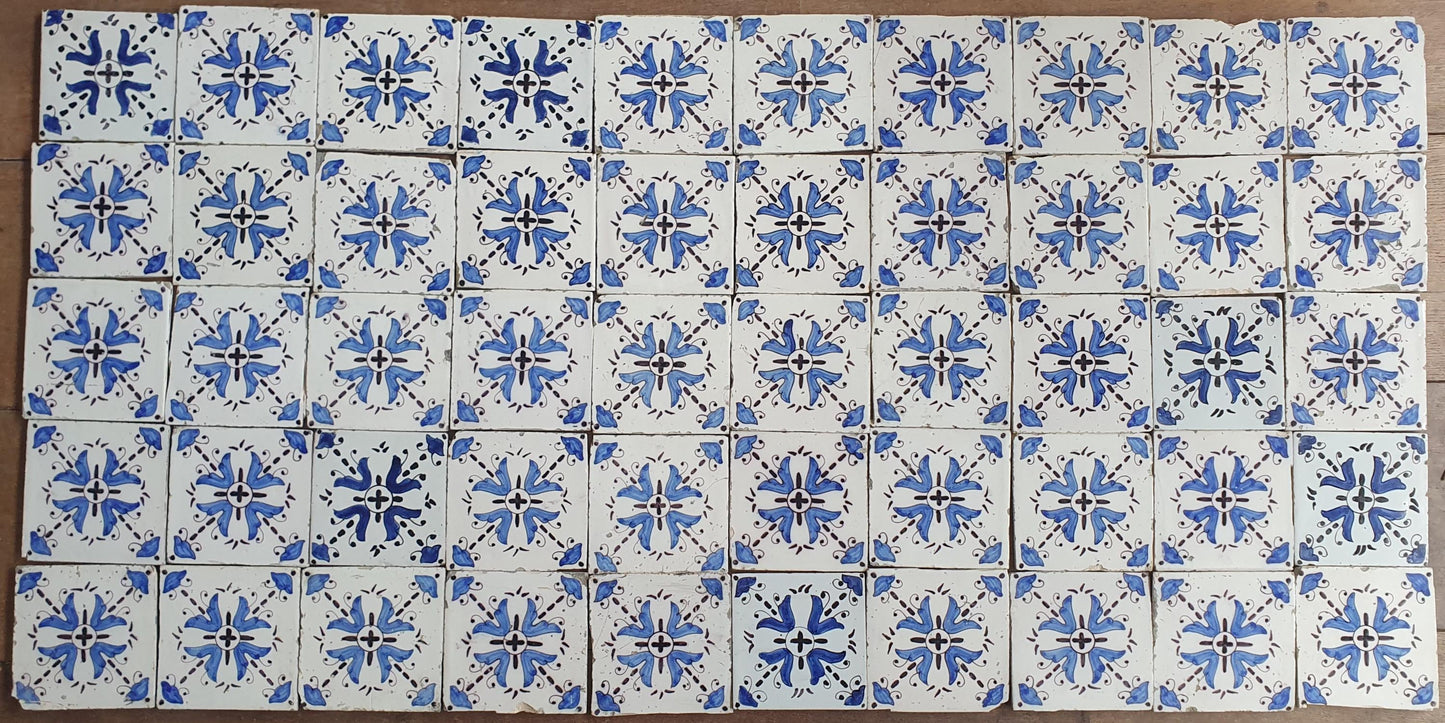 Antique Delft Tiles,  Blue and White, 19th Century Dutch set of 50