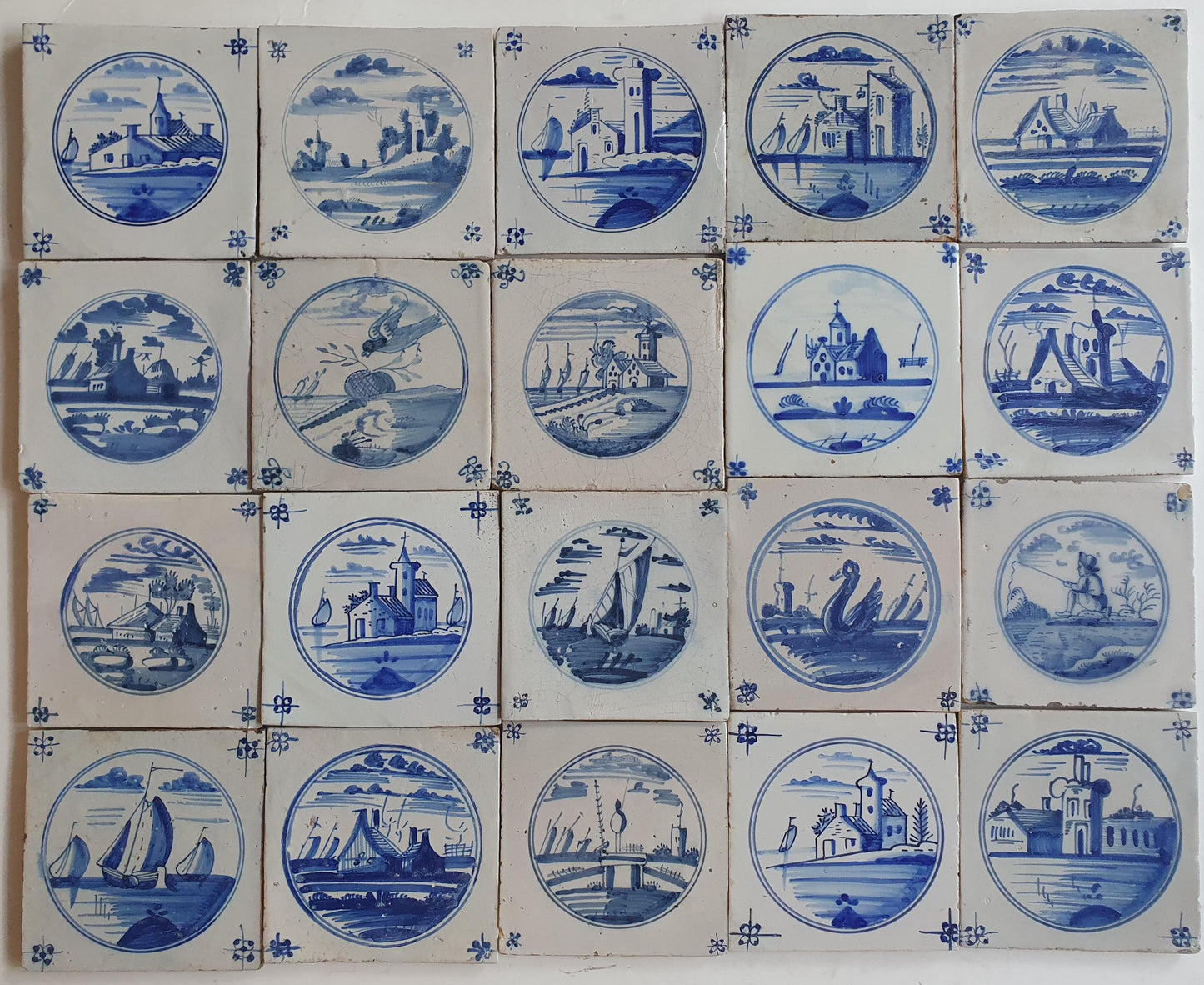 18th/19th  Delft tiles, a landscape of antique tiles of 20
