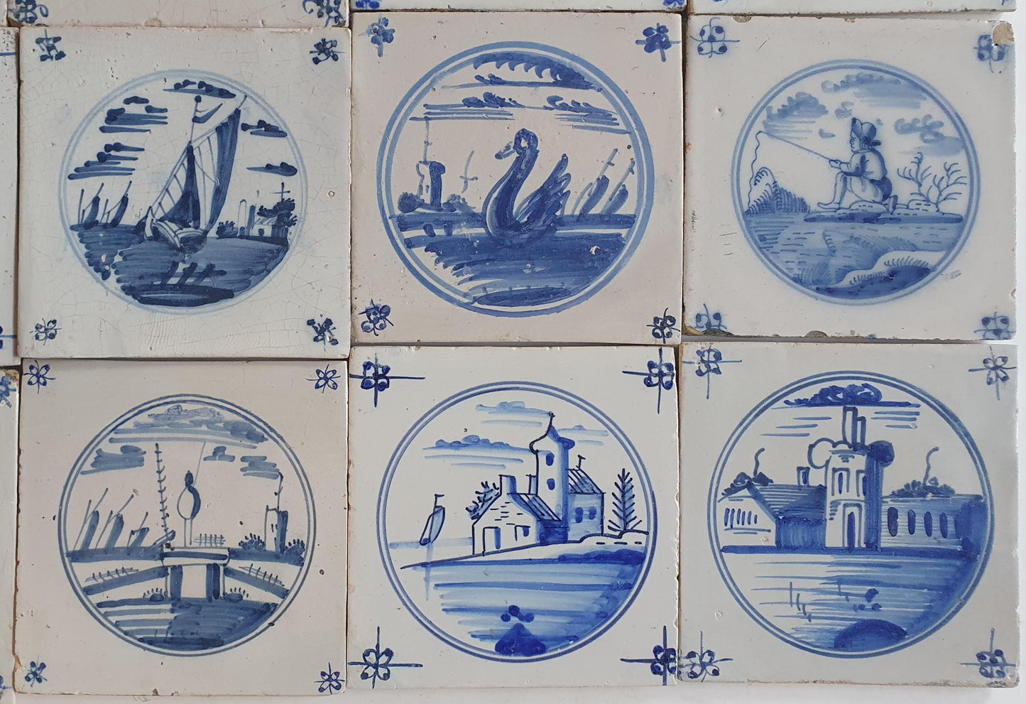 18th/19th  Delft tiles, a landscape of antique tiles of 20