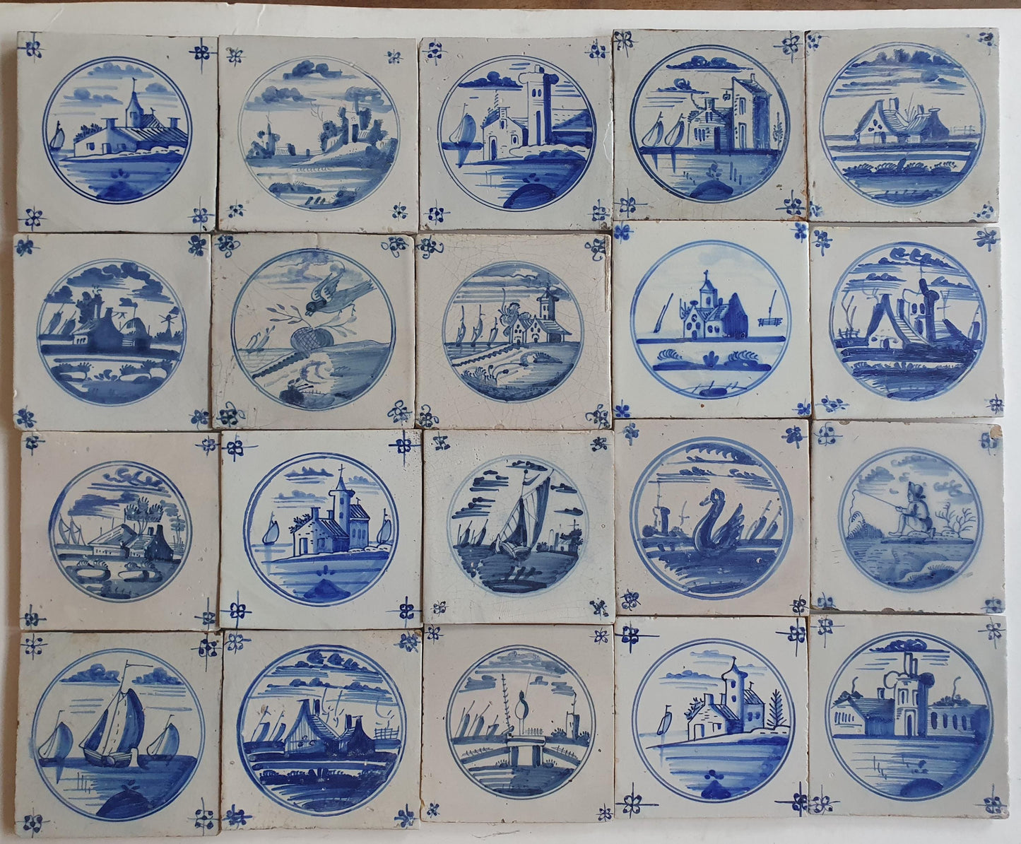 18th/19th  Delft tiles, a landscape of antique tiles of 20