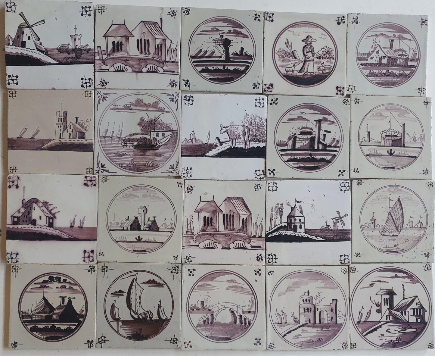 18th/19th  Delft tiles, a landscape of antique tiles of 20