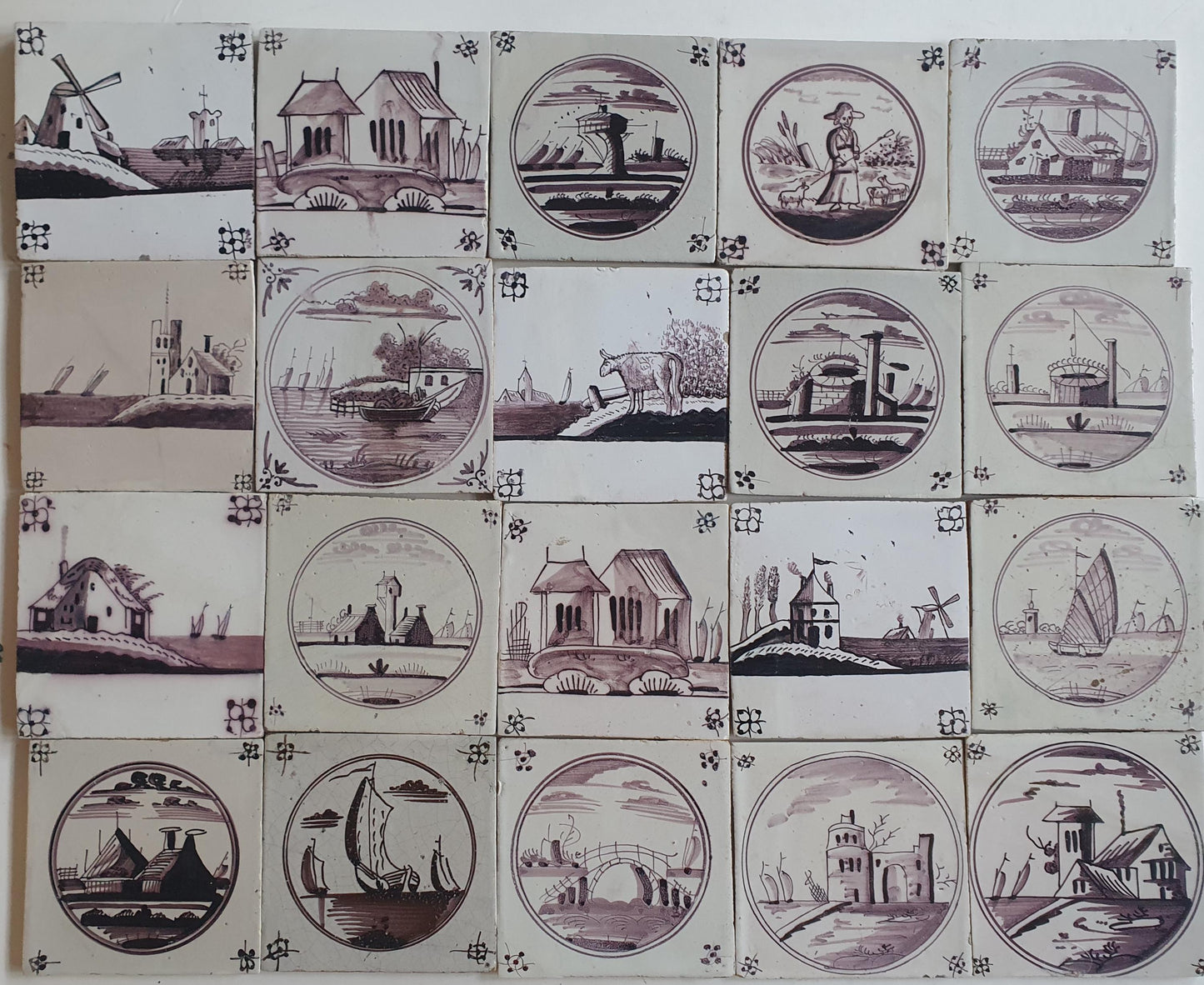 18th/19th  Delft tiles, a landscape of antique tiles of 20