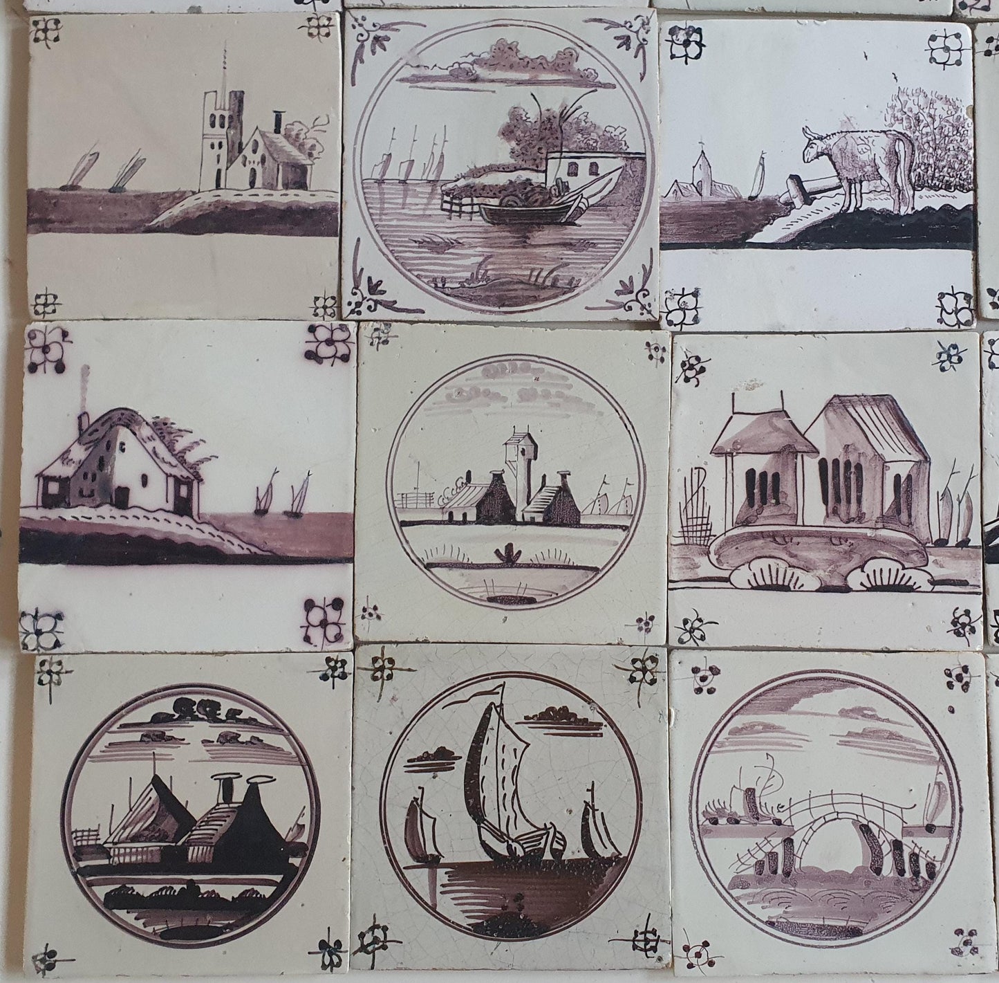 18th/19th  Delft tiles, a landscape of antique tiles of 20