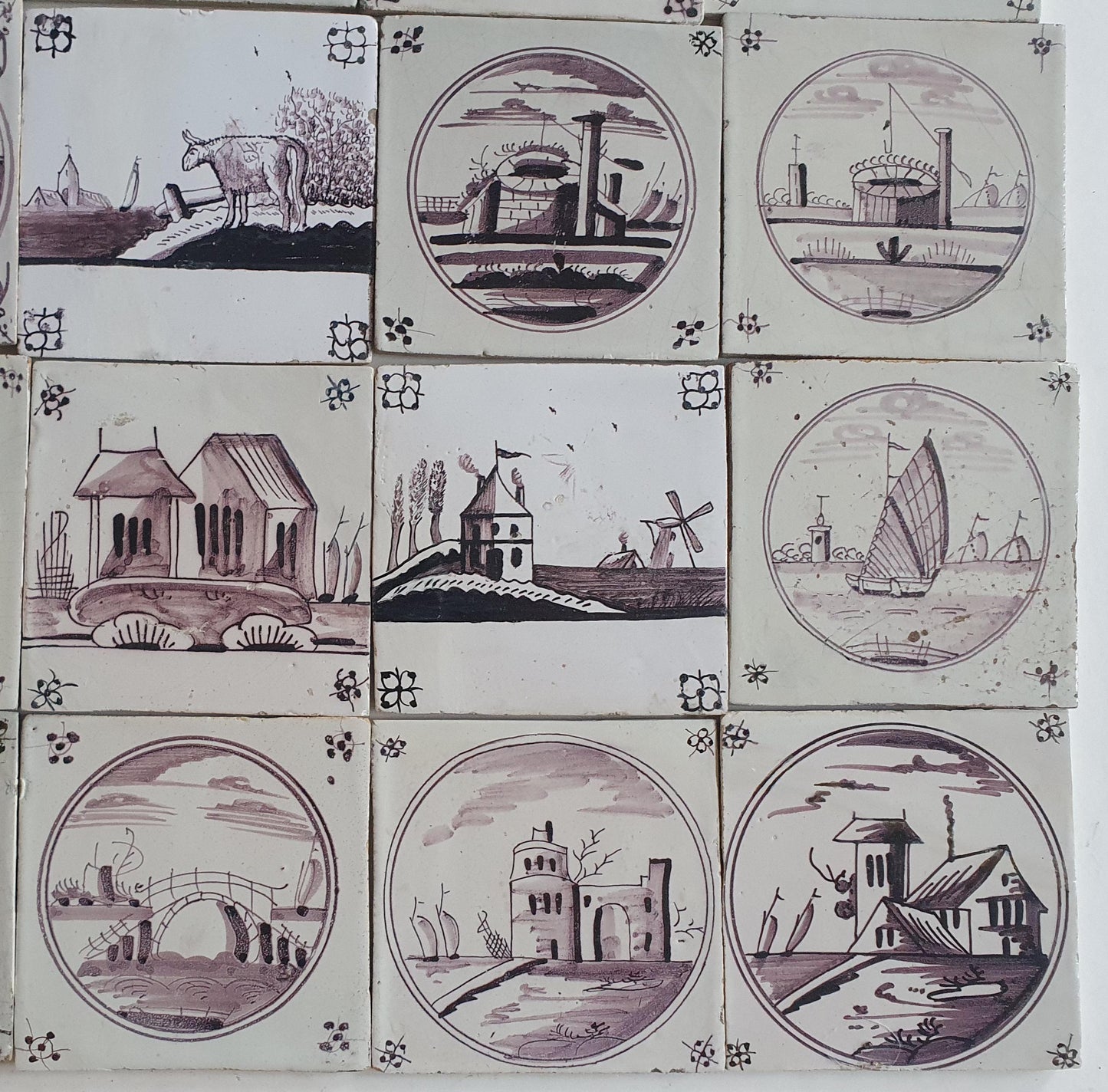 18th/19th  Delft tiles, a landscape of antique tiles of 20