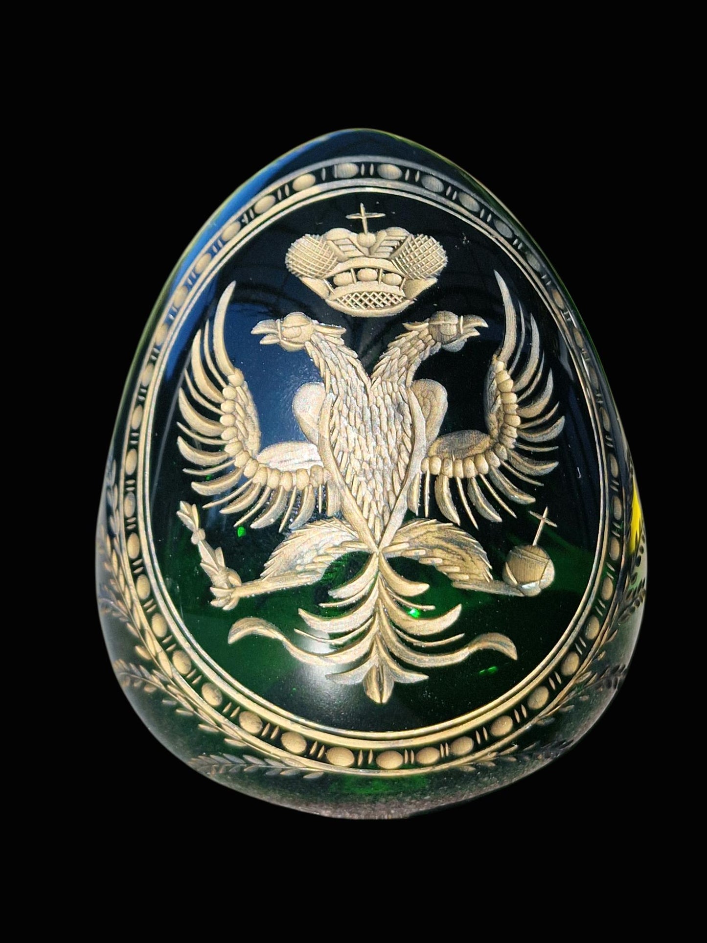 Fabergé Emerald Crystal Egg, Double Eagle Gilded Symbol, Etched Lead Crystal (Collector Item)