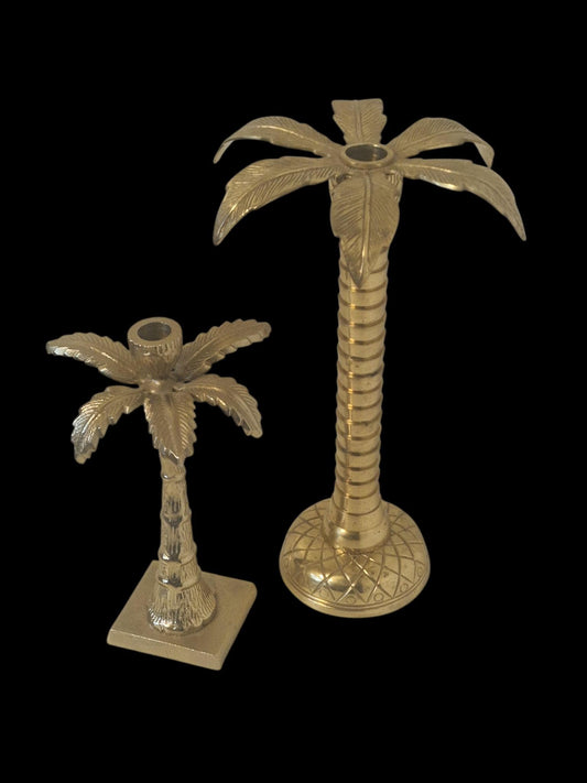 Hollywood Regency Palm Tree Candlestick Set, Large Pineapple Decor