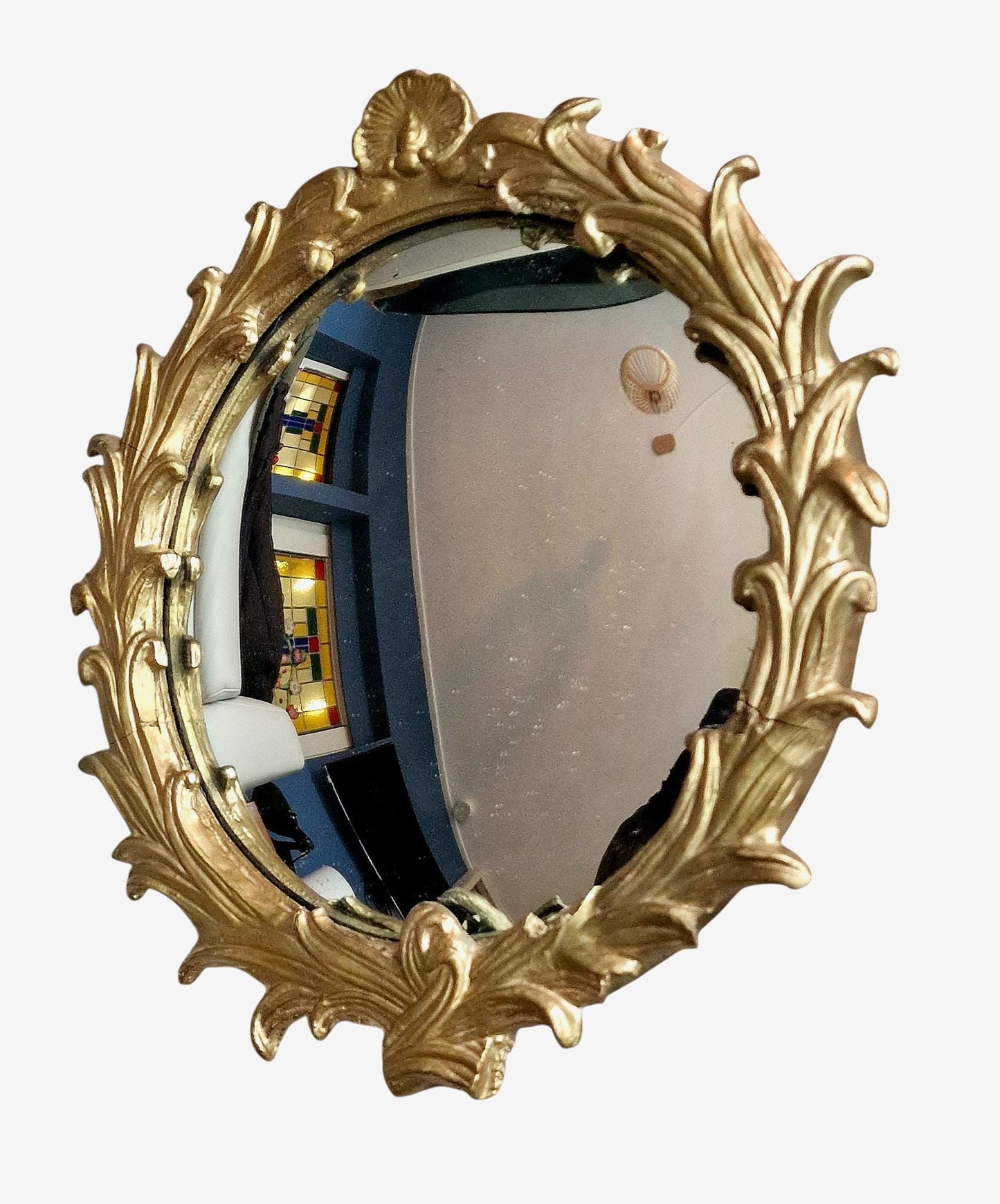 Convex Butler Mirror, Antique British Decor (30cm) rare old 19th antique sphere goldgilt