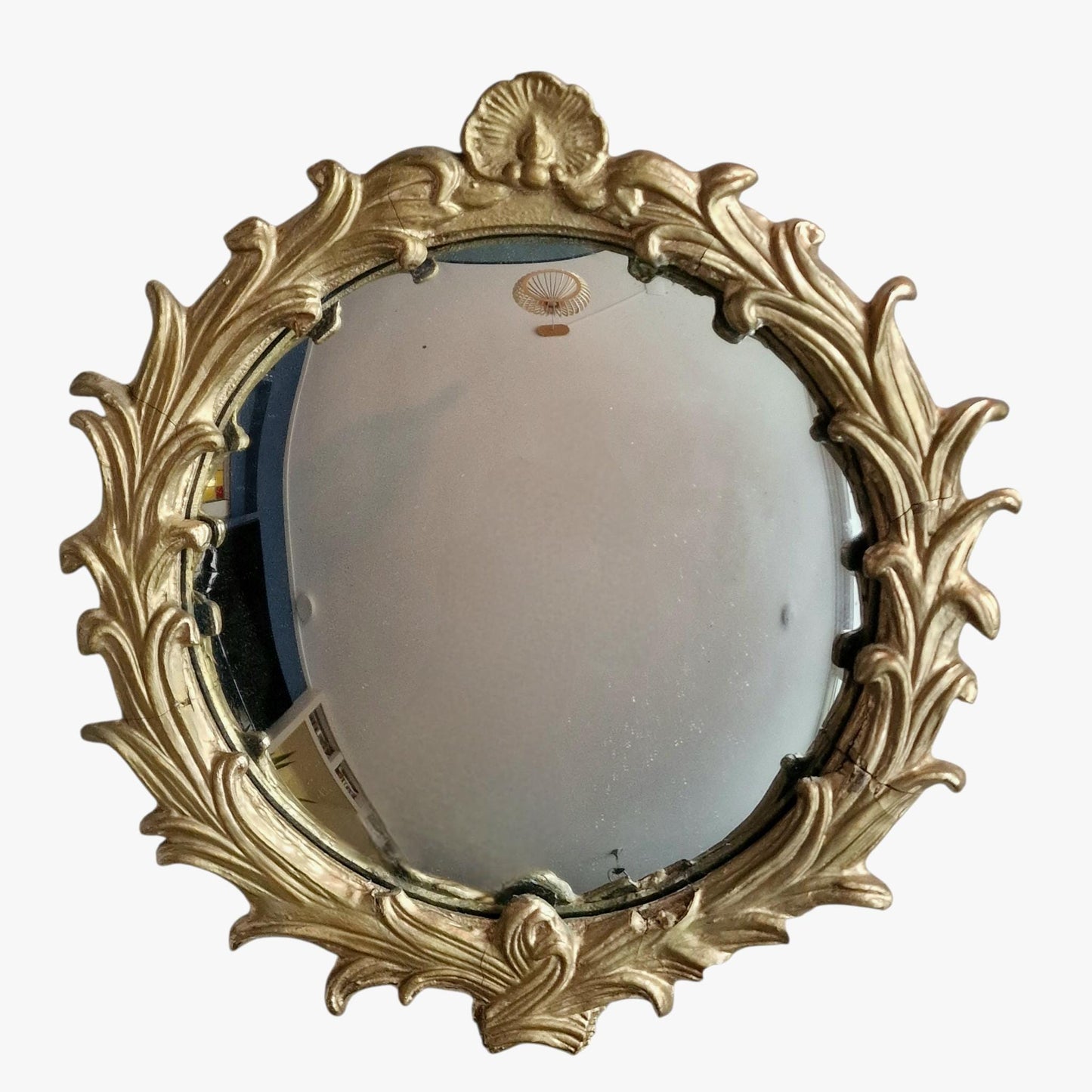 Convex Butler Mirror, Antique British Decor (30cm) rare old 19th antique sphere goldgilt