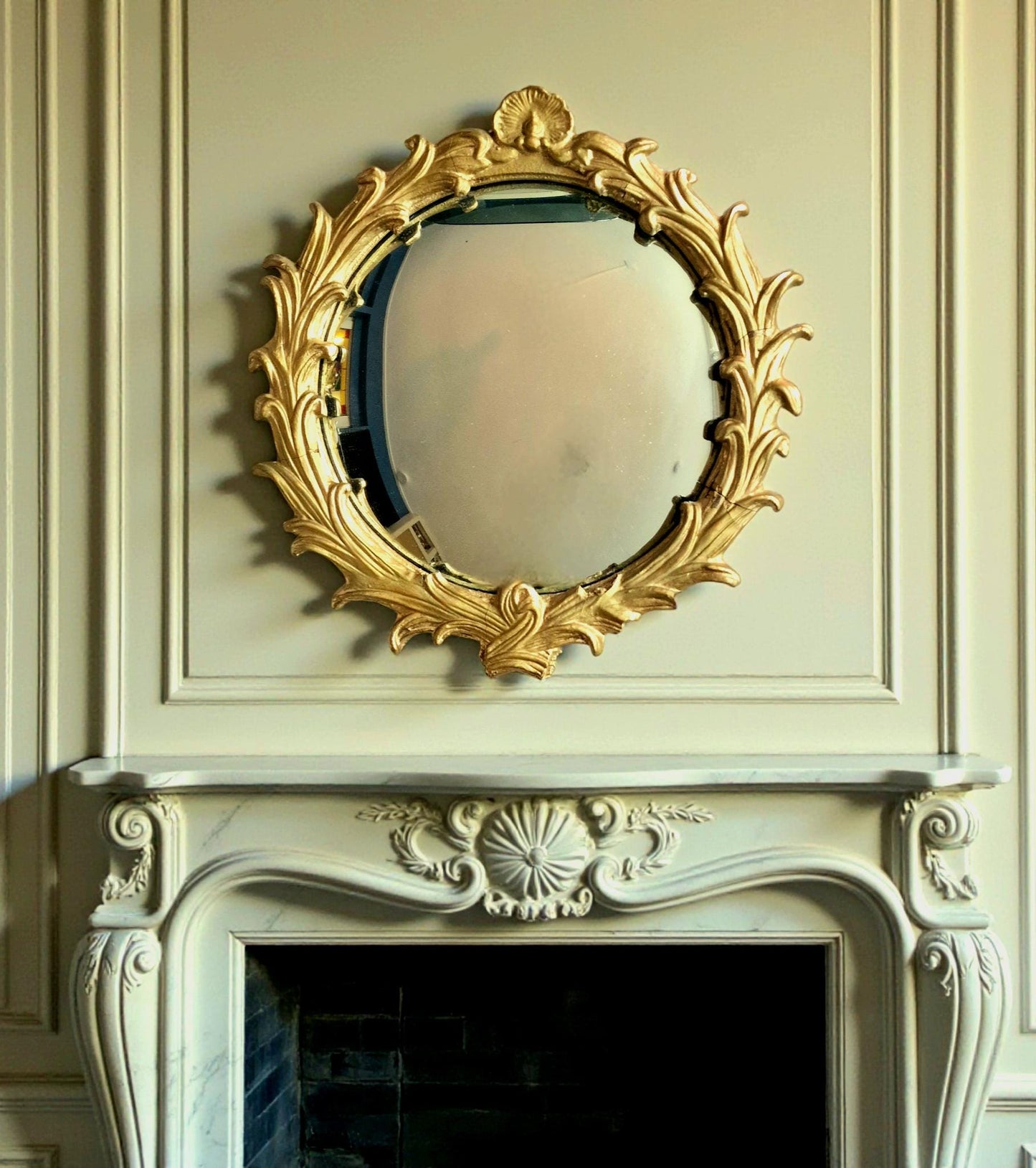 Convex Butler Mirror, Antique British Decor (30cm) rare old 19th antique sphere goldgilt