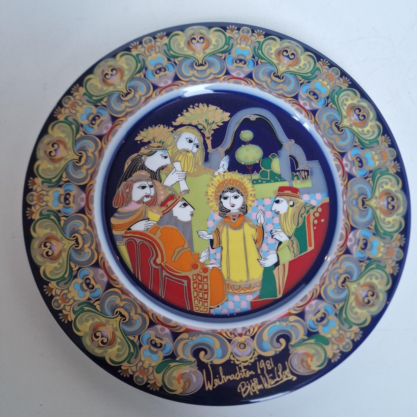 Bjorn Wiinblad Rosenthal Nativity Plate – Hand-Painted Gold Porcelain Christmas Dish