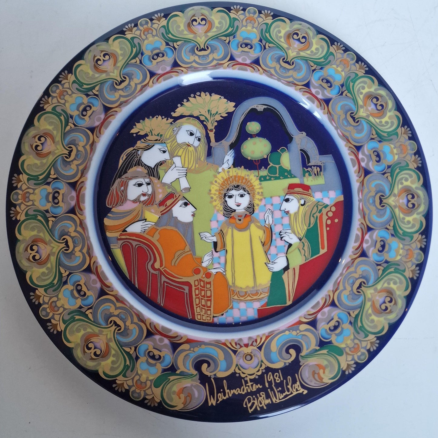 Bjorn Wiinblad Rosenthal Nativity Plate – Hand-Painted Gold Porcelain Christmas Dish