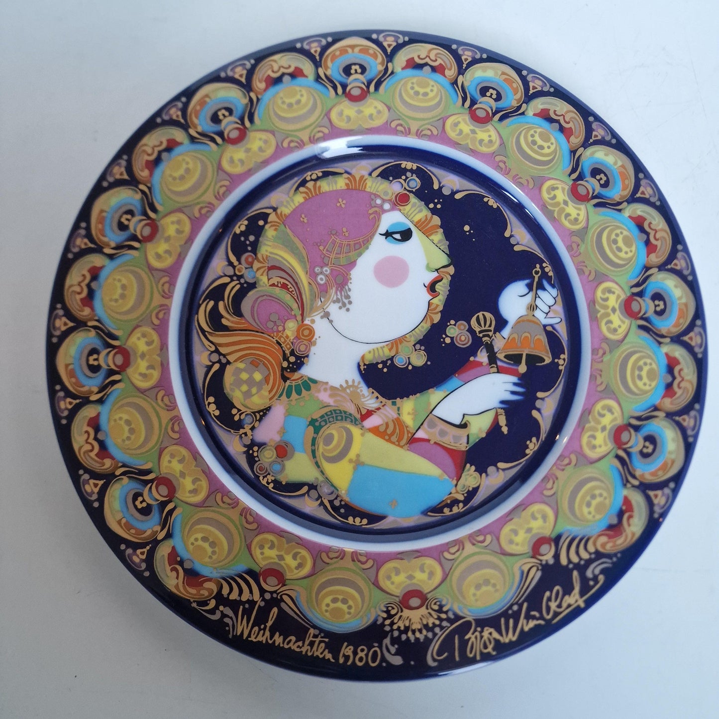 Bjorn Wiinblad Rosenthal Nativity Plate – Hand-Painted Gold Porcelain Christmas 1980