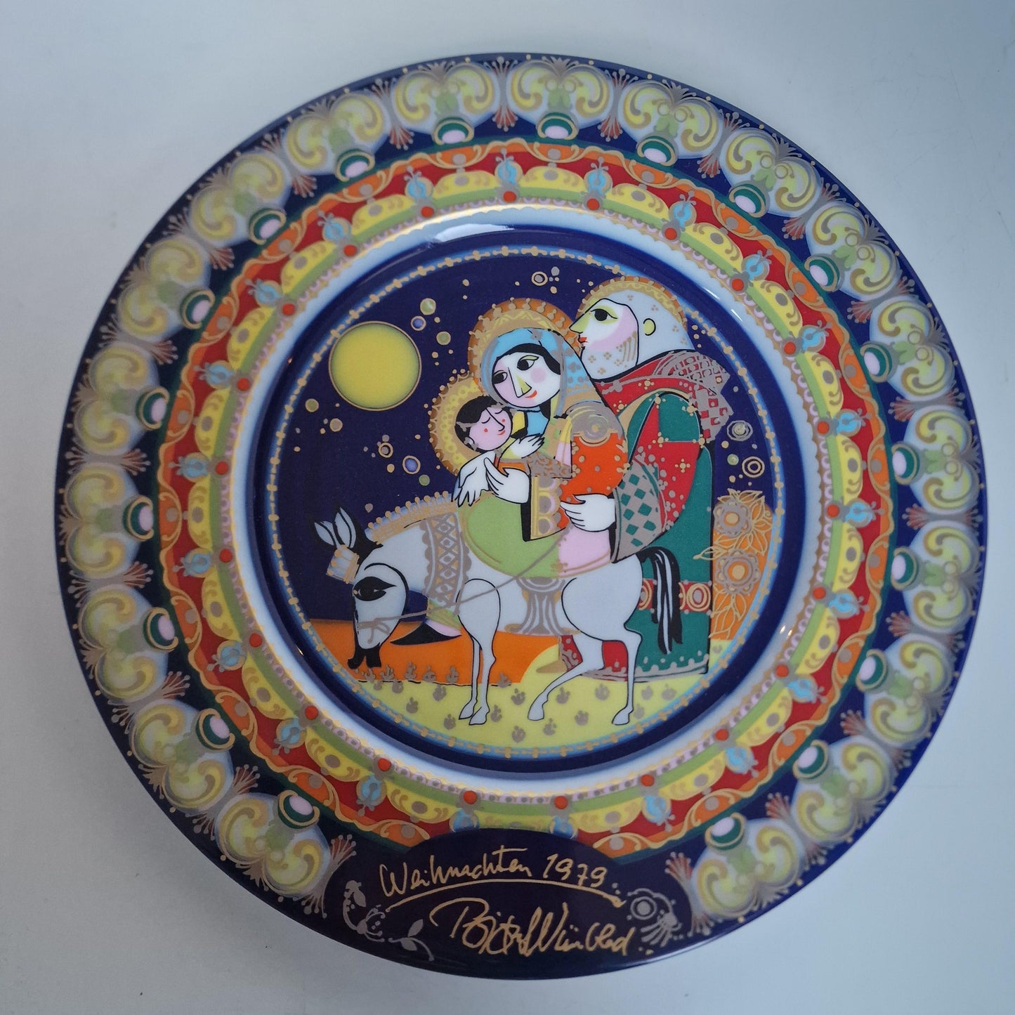 Bjorn Wiinblad Rosenthal Nativity Plate – Hand-Painted Gold Porcelain Christmas Wall Art