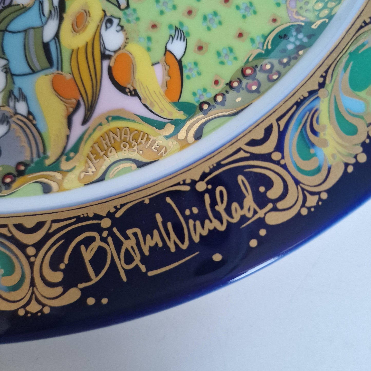 Bjorn Wiinblad Rosenthal Christmas Plate, Hand-Painted Gold Silent Night Porcelain