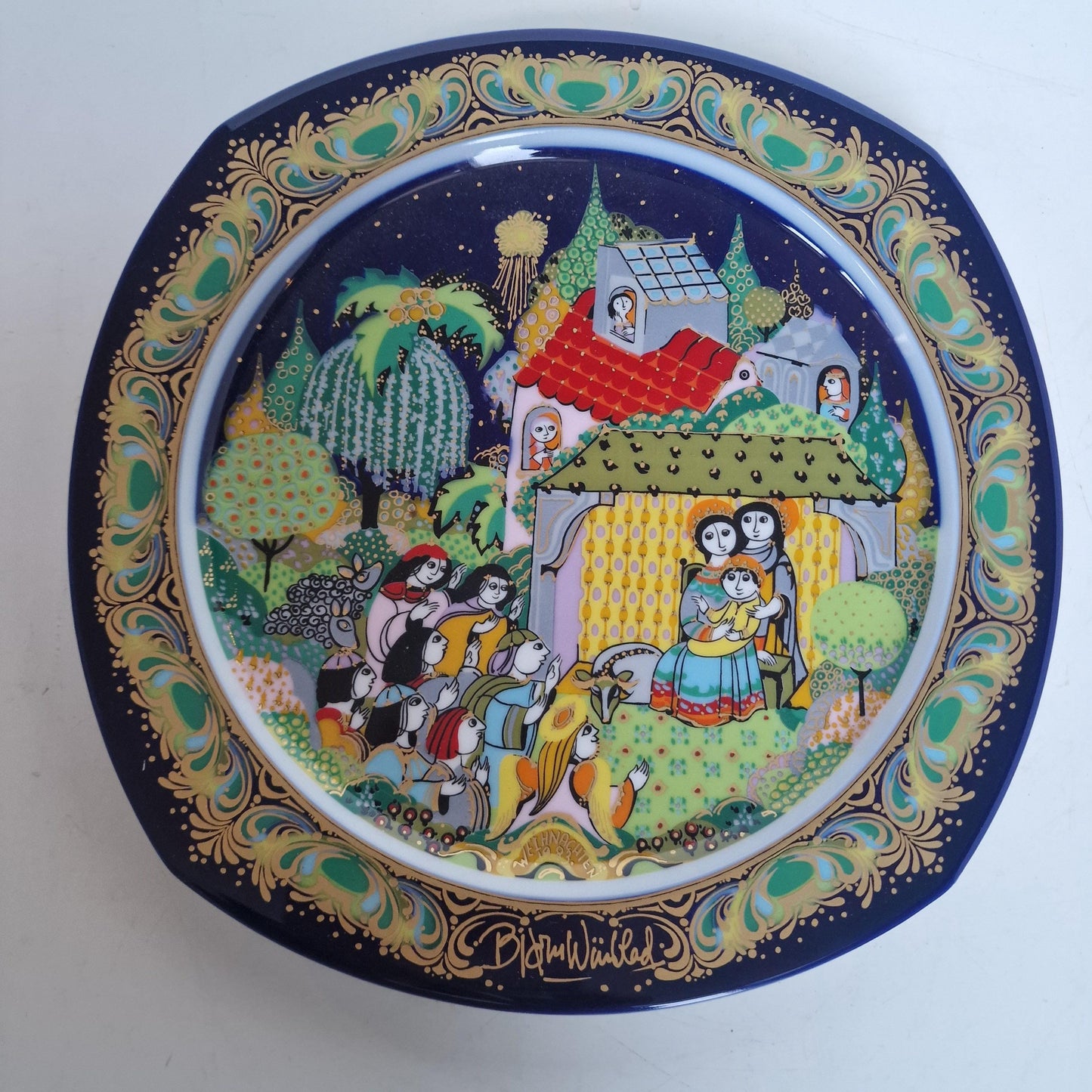 Bjorn Wiinblad Rosenthal Christmas Plate, Hand-Painted Gold Silent Night Porcelain