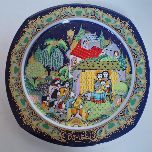Bjorn Wiinblad Rosenthal Christmas Plate, Hand-Painted Gold Silent Night Porcelain
