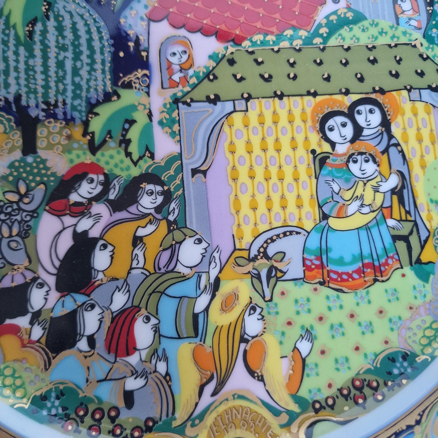 Bjorn Wiinblad Rosenthal Christmas Plate, Hand-Painted Gold Silent Night Porcelain