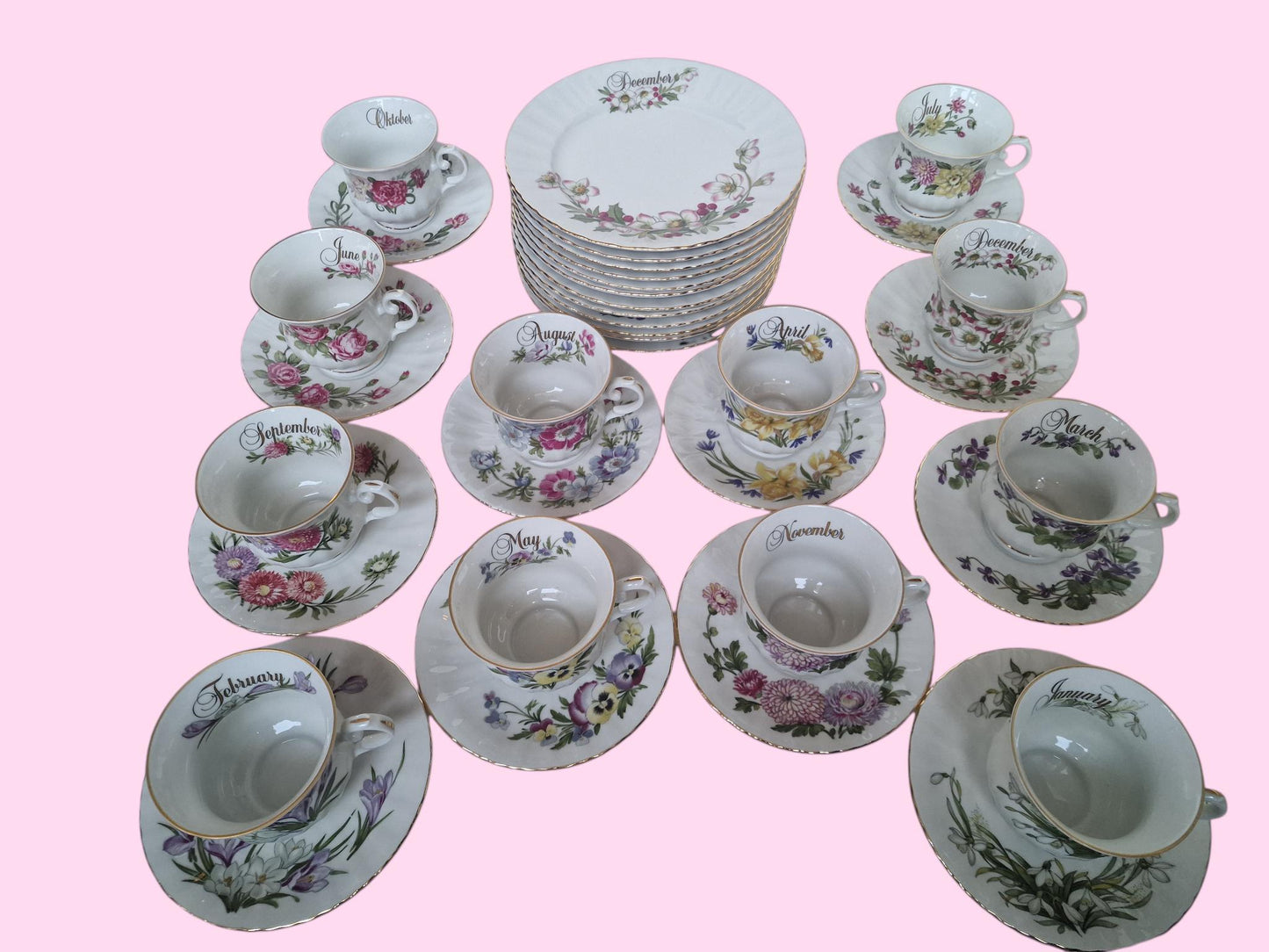 Seltmann Weiden 12 months Porcelain Breakfast Set – Floral Calendar China, W. Germany
