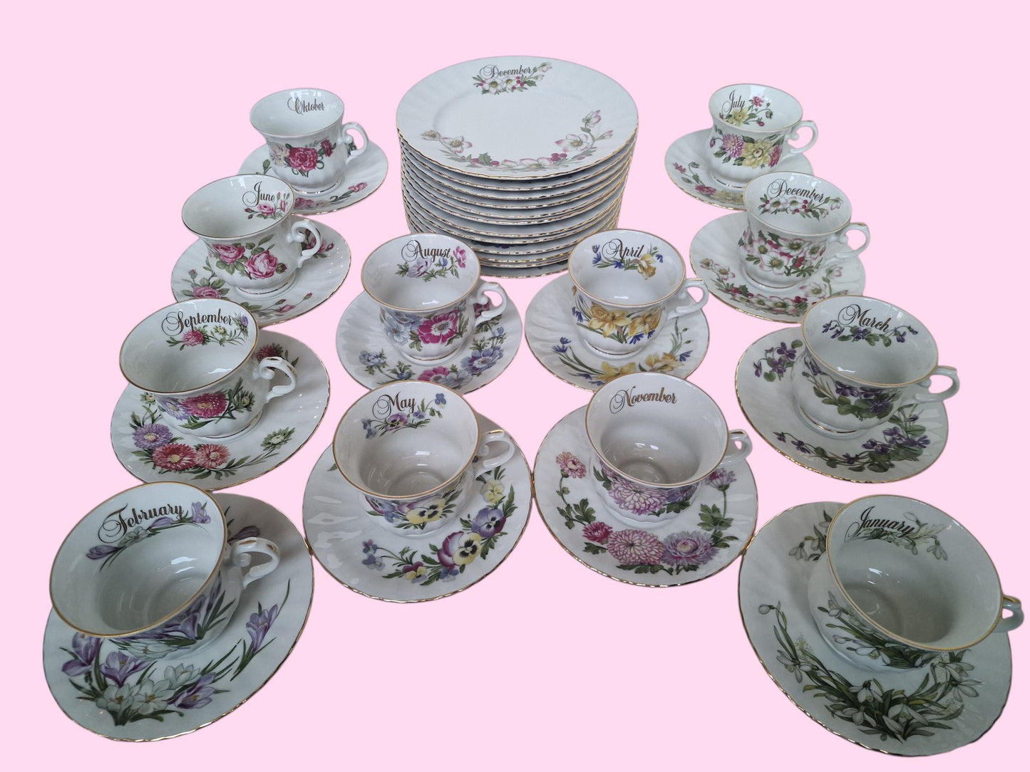 Seltmann Weiden 12 months Porcelain Breakfast Set – Floral Calendar China, W. Germany