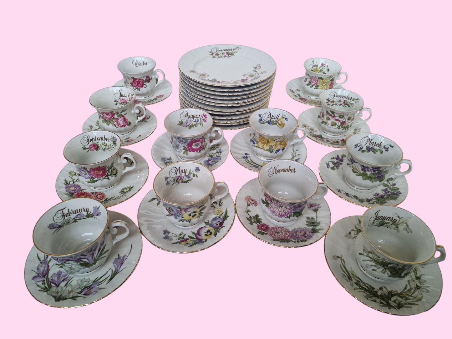 Seltmann Weiden 12 months Porcelain Breakfast Set – Floral Calendar China, W. Germany