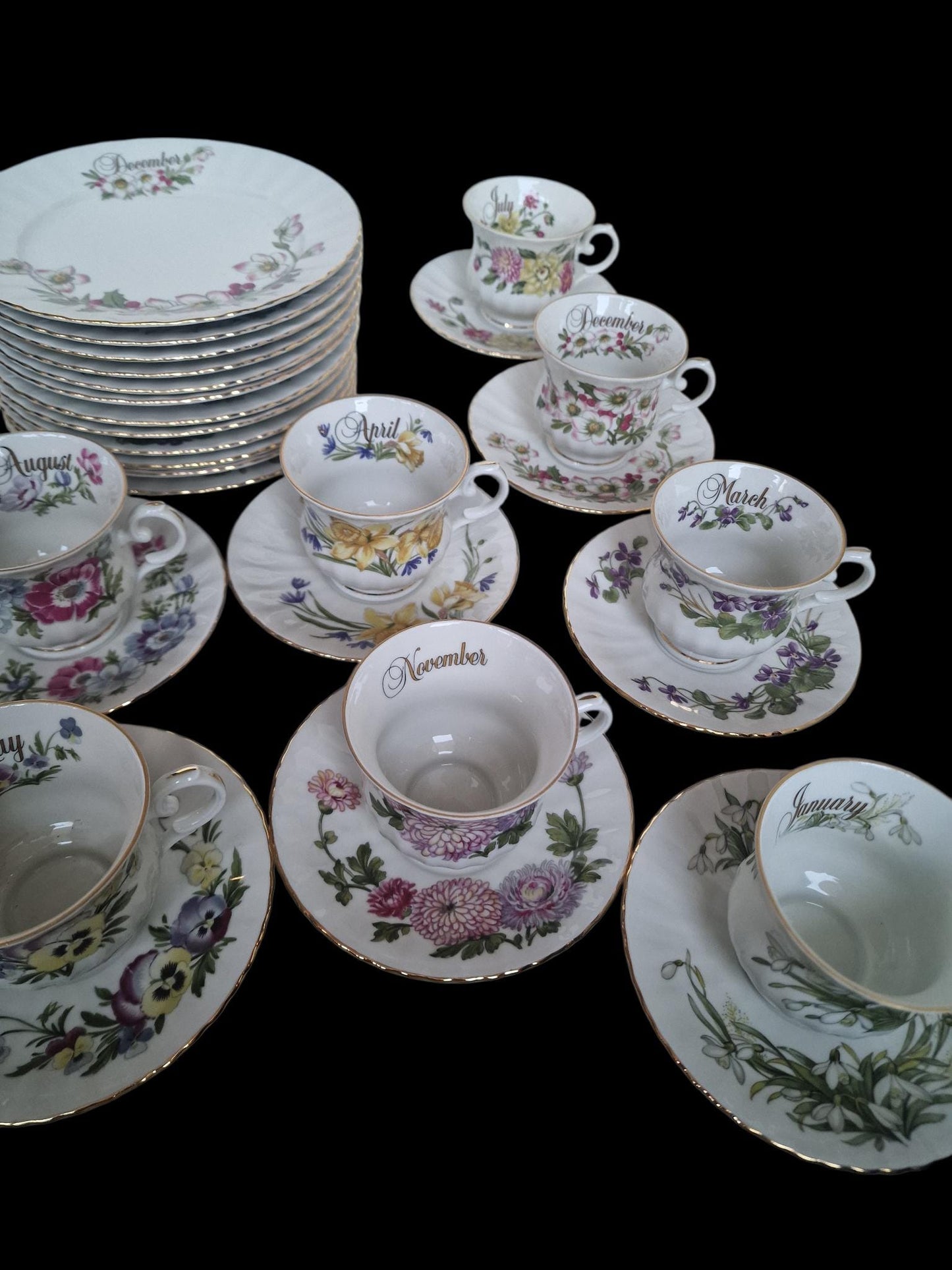 Seltmann Weiden 12 months Porcelain Breakfast Set – Floral Calendar China, W. Germany