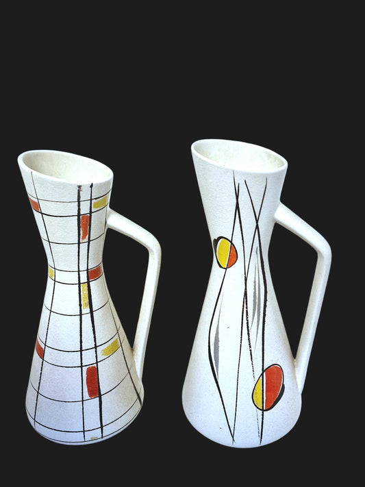 Edelkeramik Bauhaus Cream Jugs – Mid Century West German Pottery Pitchers, geometric mondriaan