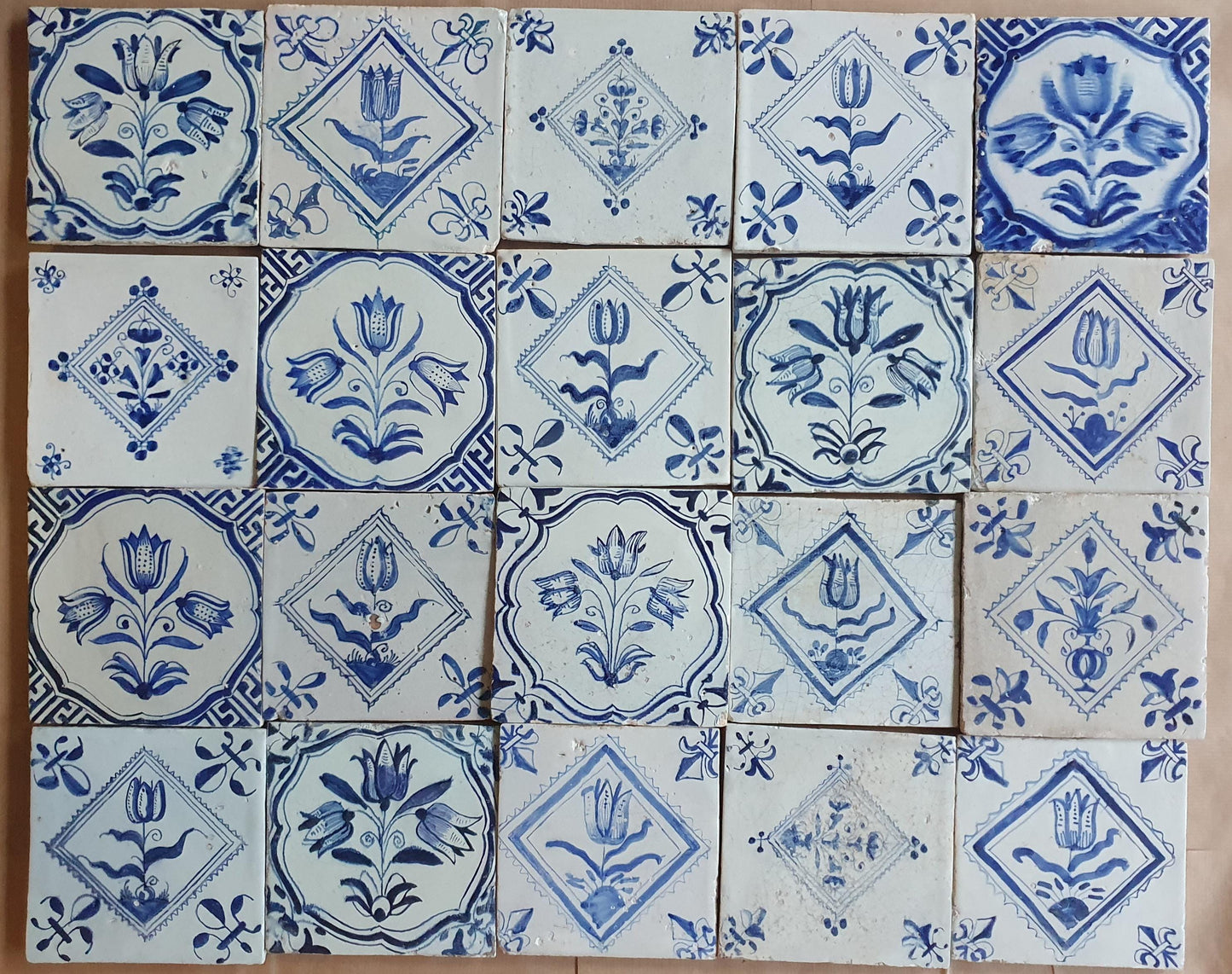 17th  Delft tiles, a mix of antique tiles, set of 20