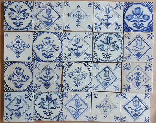 17th  Delft tiles, a mix of antique tiles, set of 20