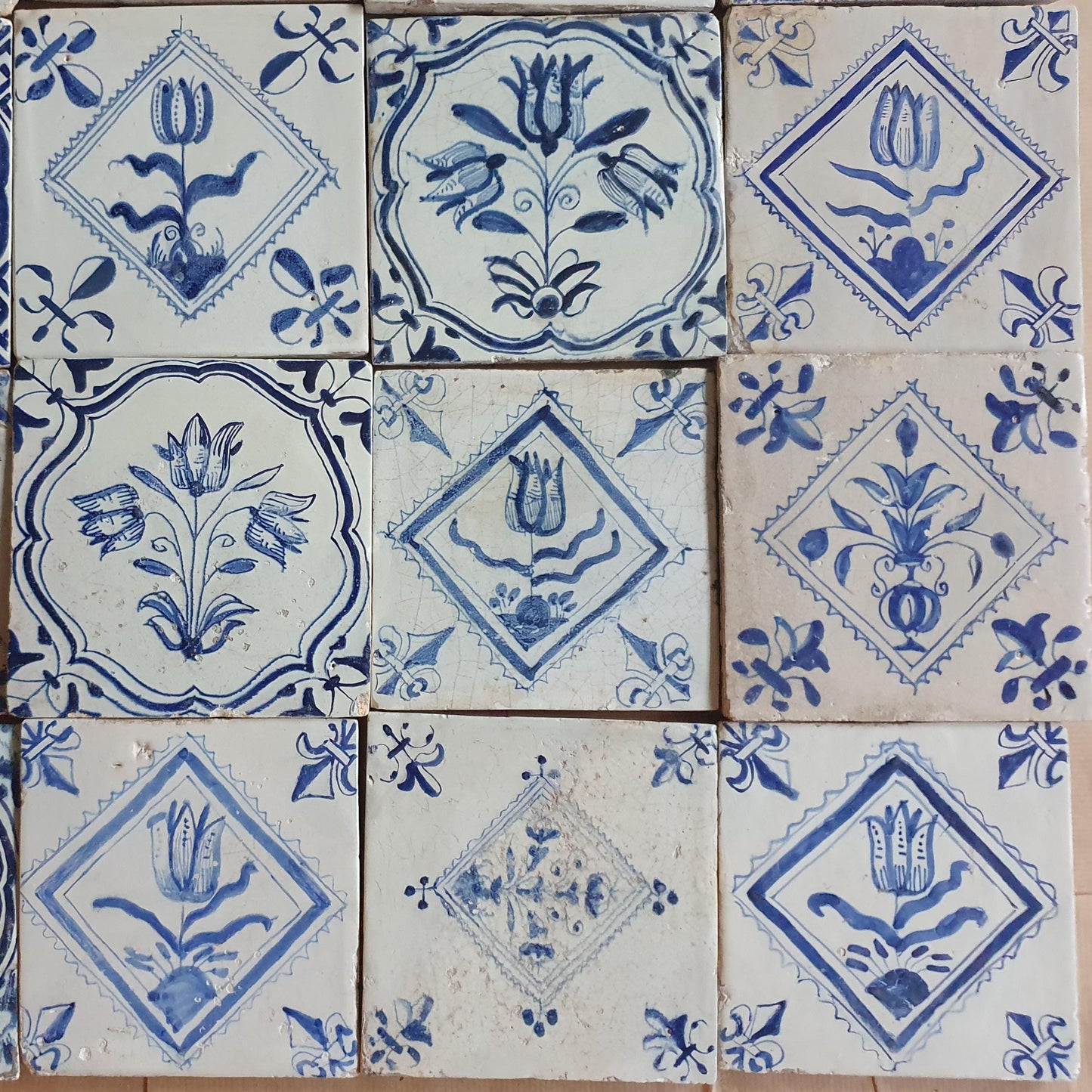 17th  Delft tiles, a mix of antique tiles, set of 20