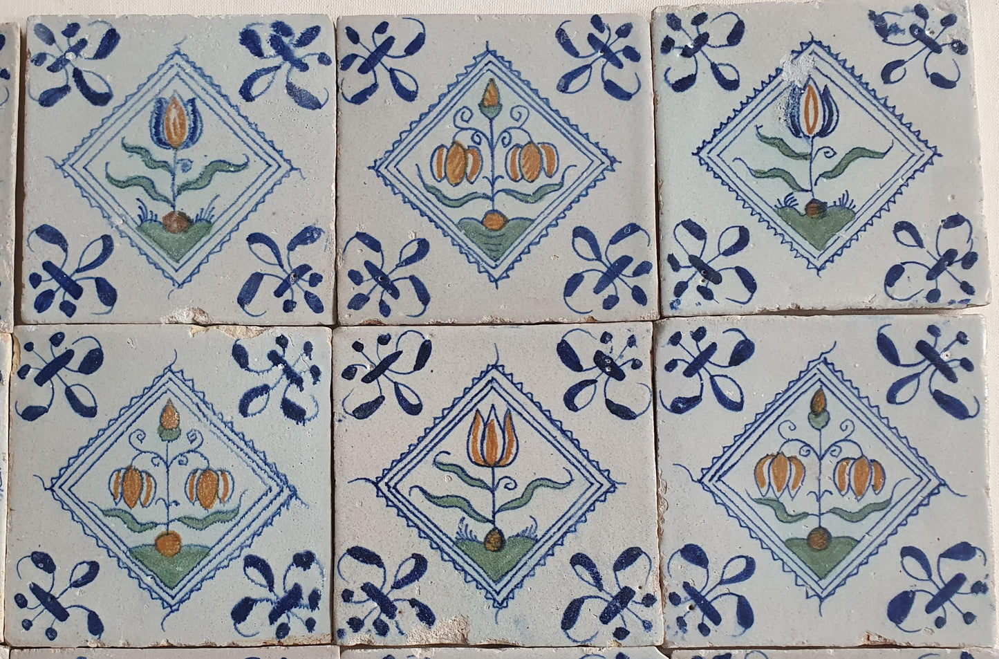 Antique Delft Tiles, 17th Century Dutch Polychrome Tulips, Kivits Flowers ,set of 20
