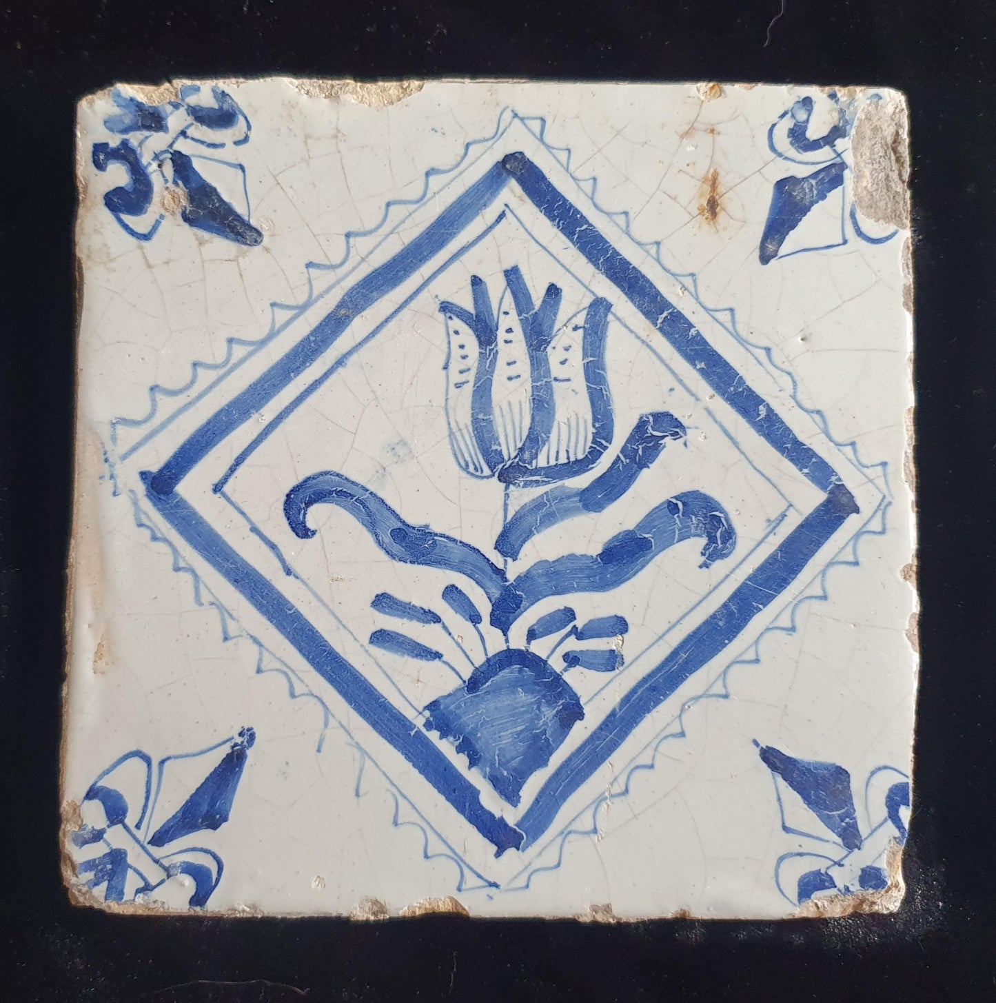 17th Century Dutch Delft Tulip Tile