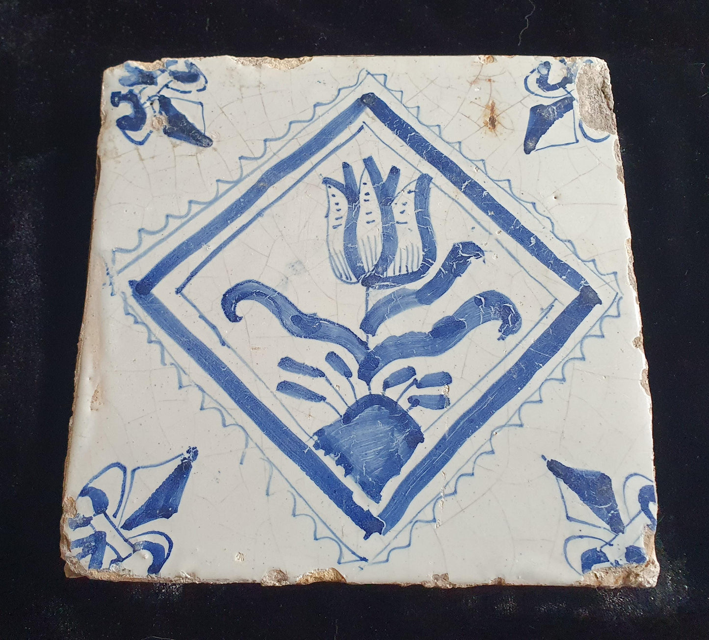 17th Century Dutch Delft Tulip Tile