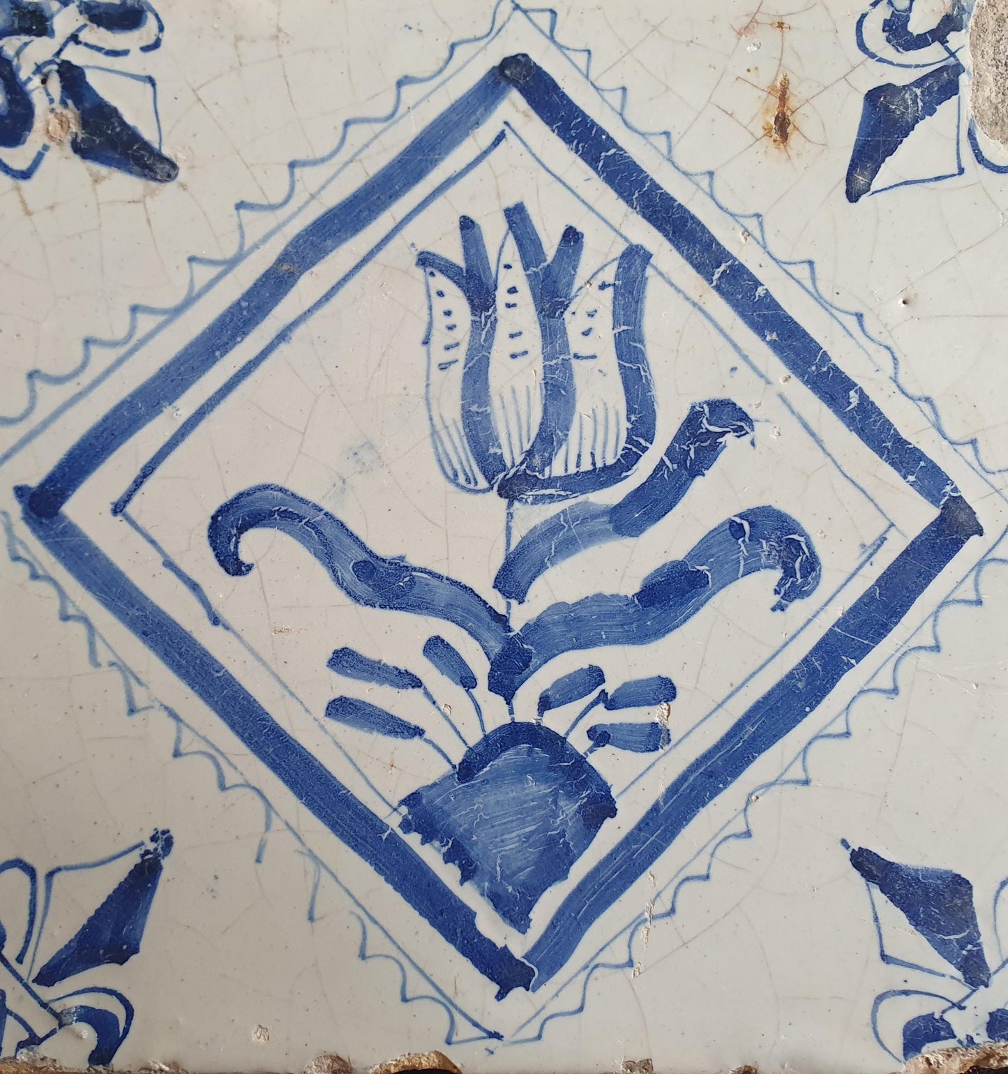17th Century Dutch Delft Tulip Tile